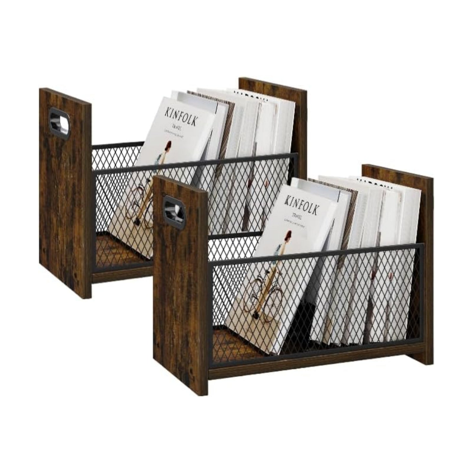 Large Magazine Rack Floor Set of 2, Vinyl Record Storage, Magazine File Holder Storage Basket for Letters, Books