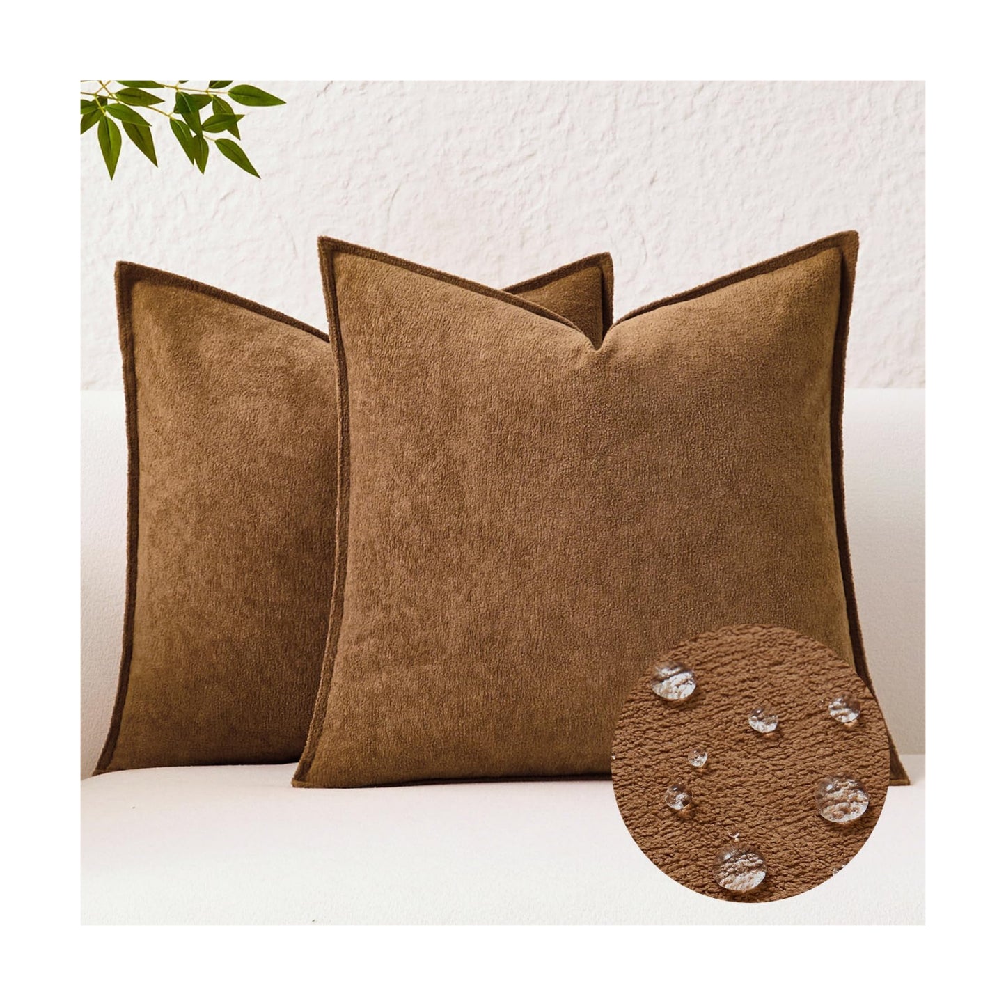 Kevin Textile Waterproof Decorative Pillow Covers Soft Boucle Textured / 18 x 18 / Brown / Set of 2