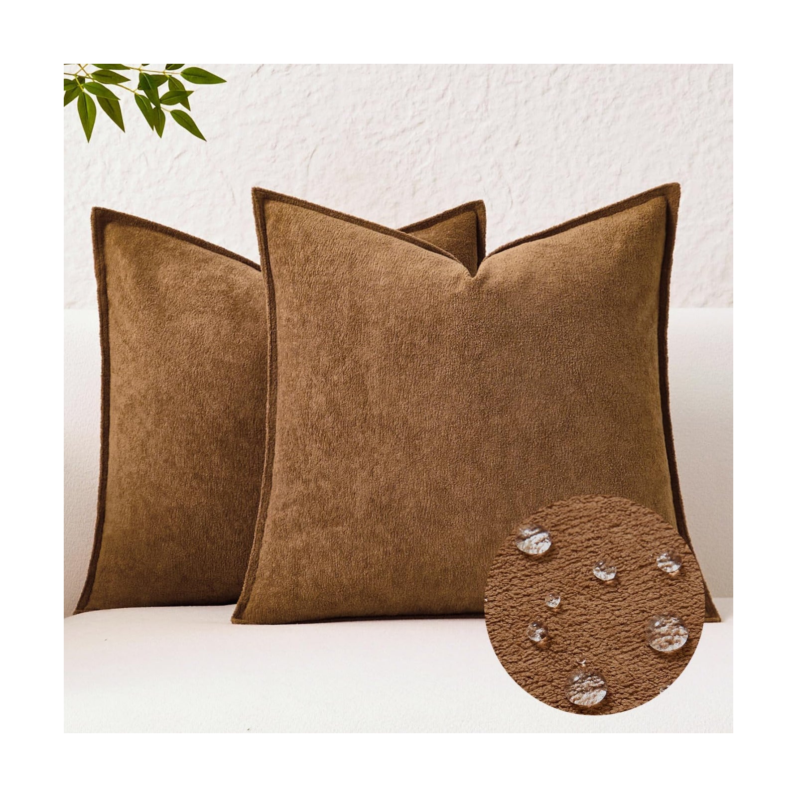 Kevin Textile Waterproof Decorative Pillow Covers Soft Boucle Textured / 18 x 18 / Brown / Set of 2