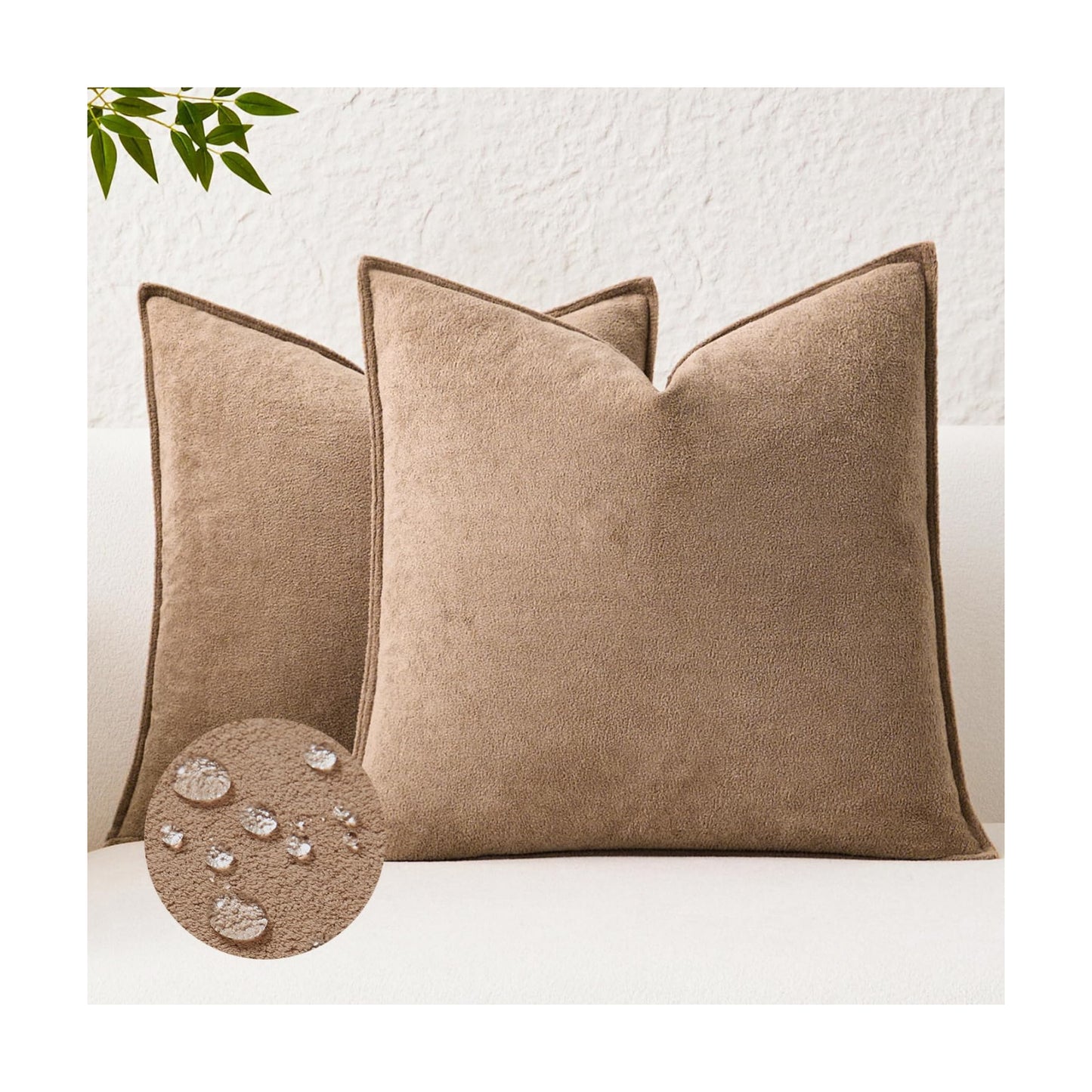 Kevin Textile Waterproof Decorative Pillow Covers Soft Boucle Textured / 18 x 18 / Camel / Set of 2