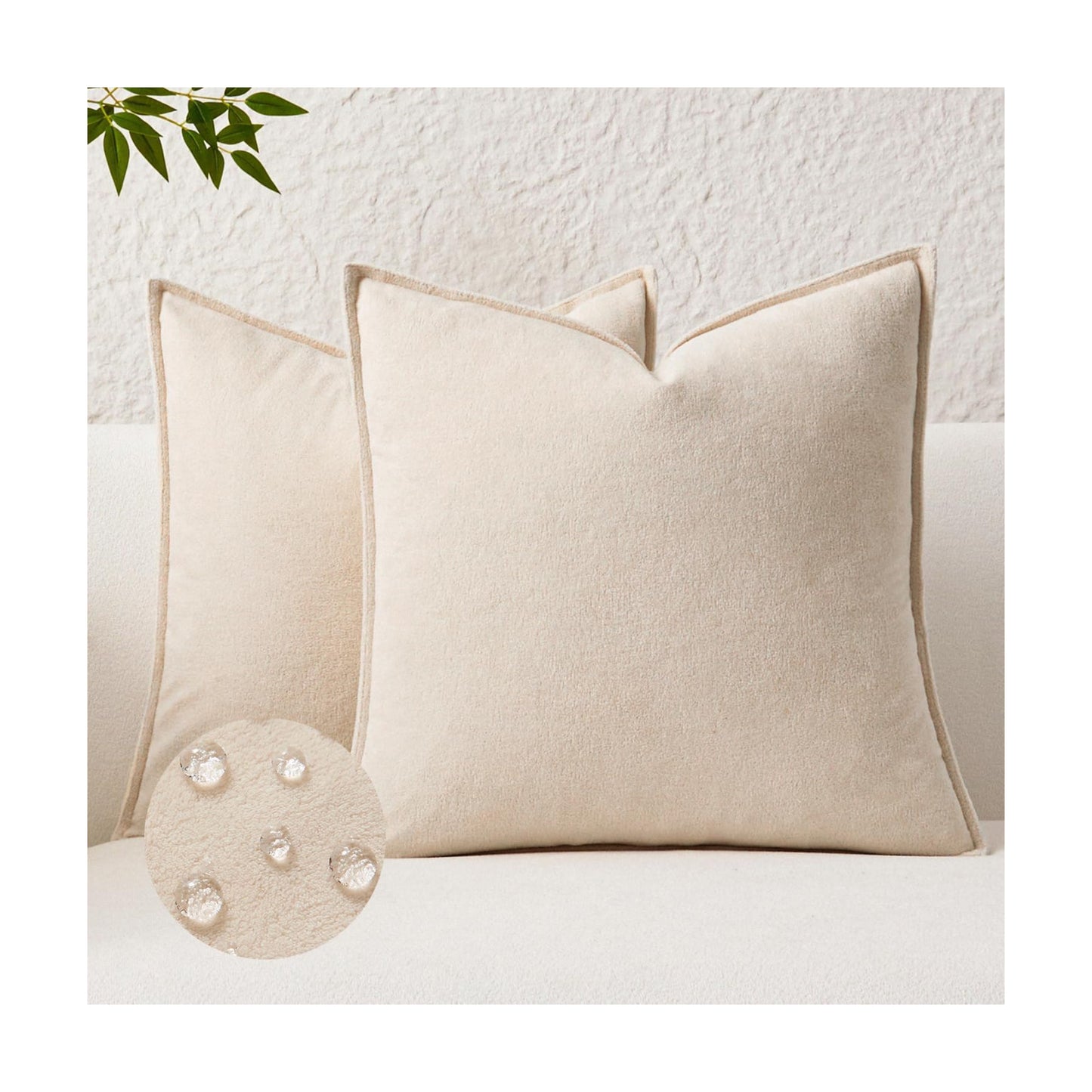 Kevin Textile Waterproof Decorative Pillow Covers Soft Boucle Textured / 18 x 18 / Beige / Set of 2