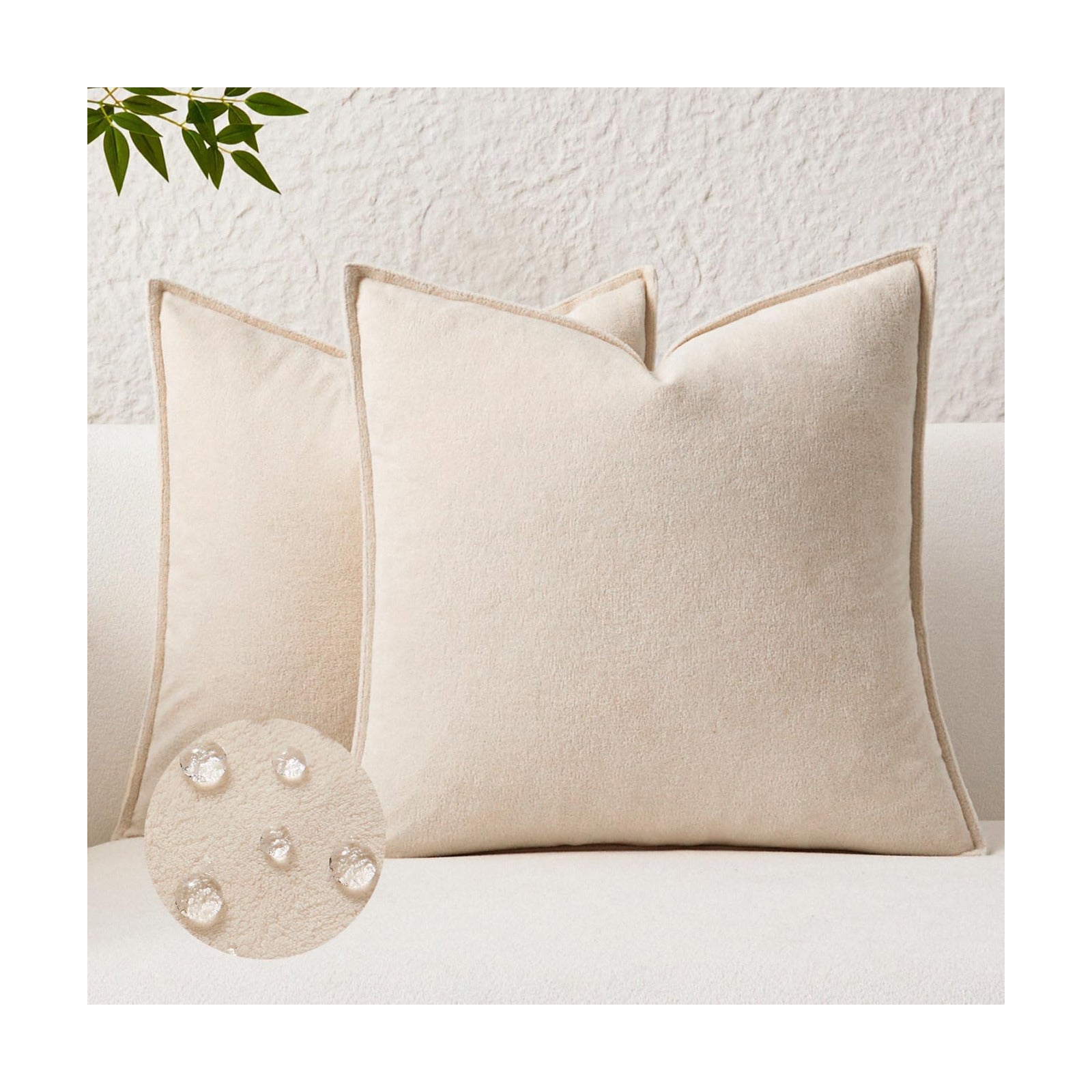 Kevin Textile Waterproof Decorative Pillow Covers Soft Boucle Textured / 18 x 18 / Beige / Set of 2
