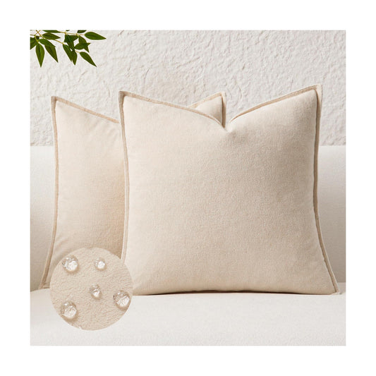 Kevin Textile Waterproof Decorative Pillow Covers Soft Boucle Textured / 18 x 18 / Beige / Set of 2