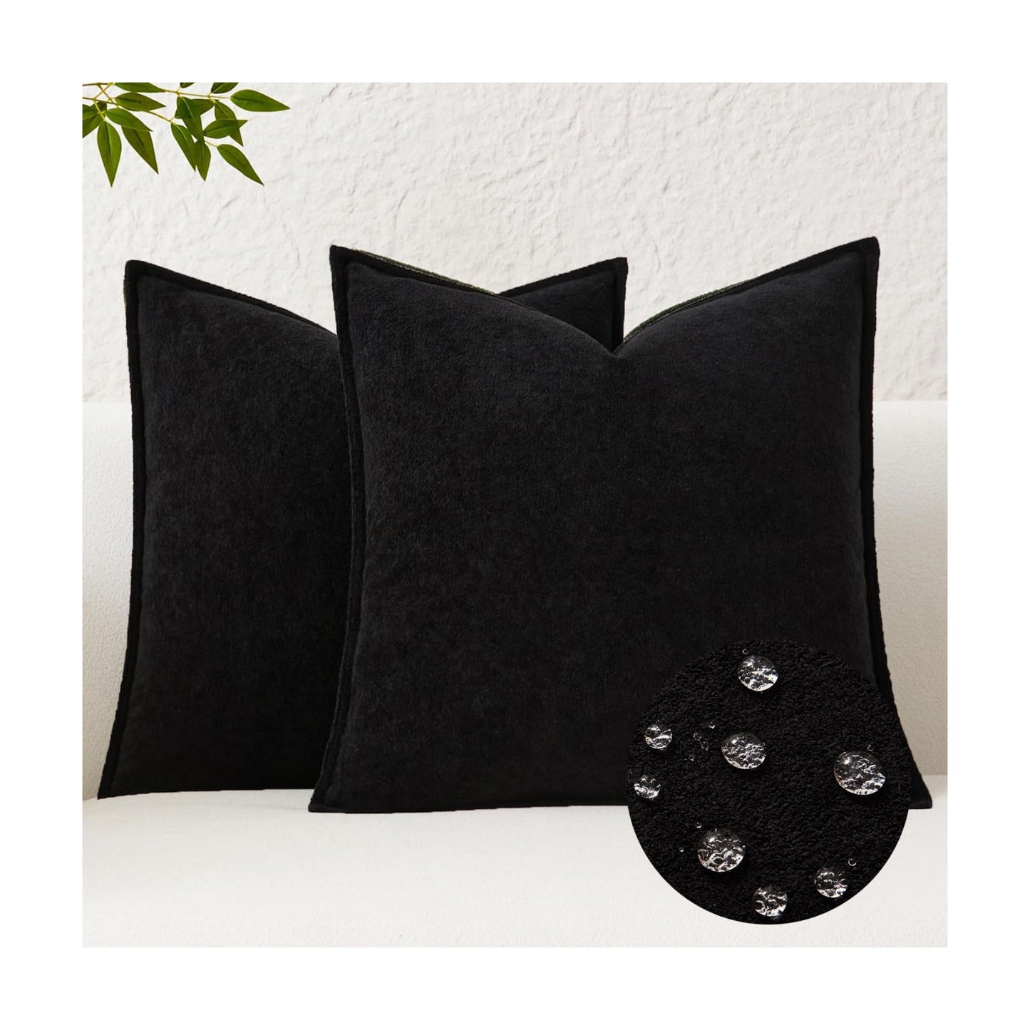 Kevin Textile Waterproof Decorative Pillow Covers Soft Boucle Textured / 18 x 18 / Black / Set of 2