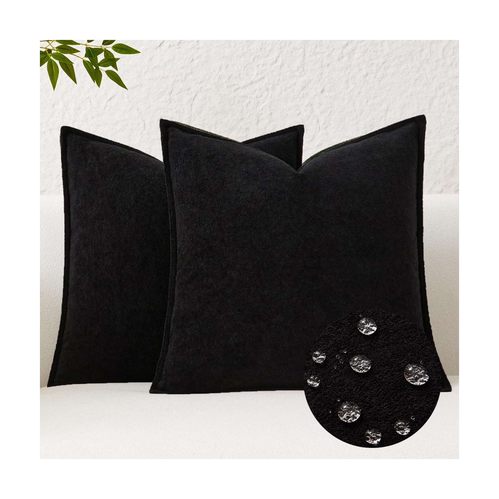 Kevin Textile Waterproof Decorative Pillow Covers Soft Boucle Textured / 18 x 18 / Black / Set of 2