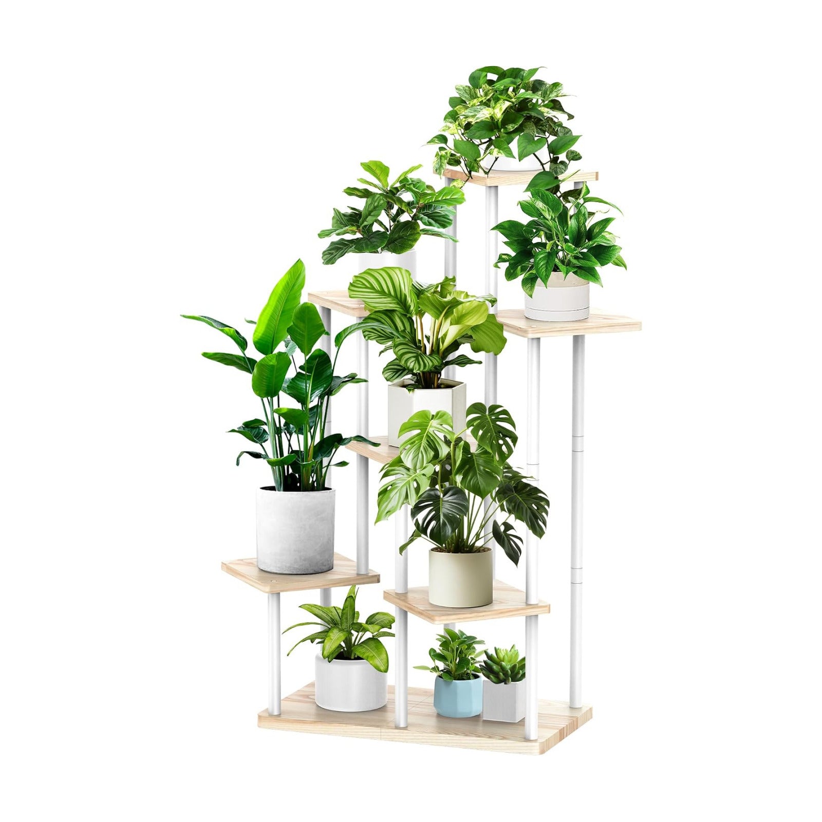 7 Tier Plant Stand Indoor, Thickened Metal Wood Corner Plant Shelf Stands for Multiple Plants, Indoor Tall Plants Stand