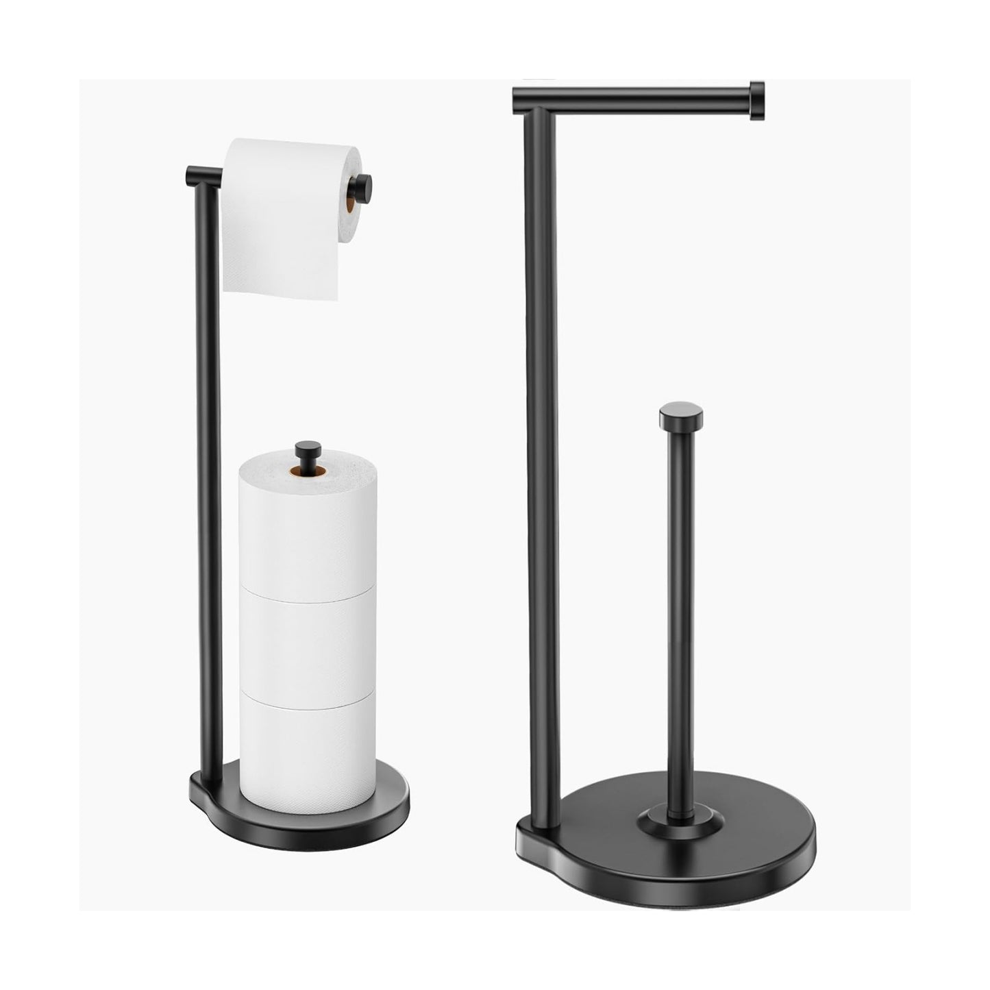 theaoo Heavy-Duty Toilet Paper Holder Stand, Bathroom Storage, Black | Freestanding Toilet Tissue Paper Roll Holder