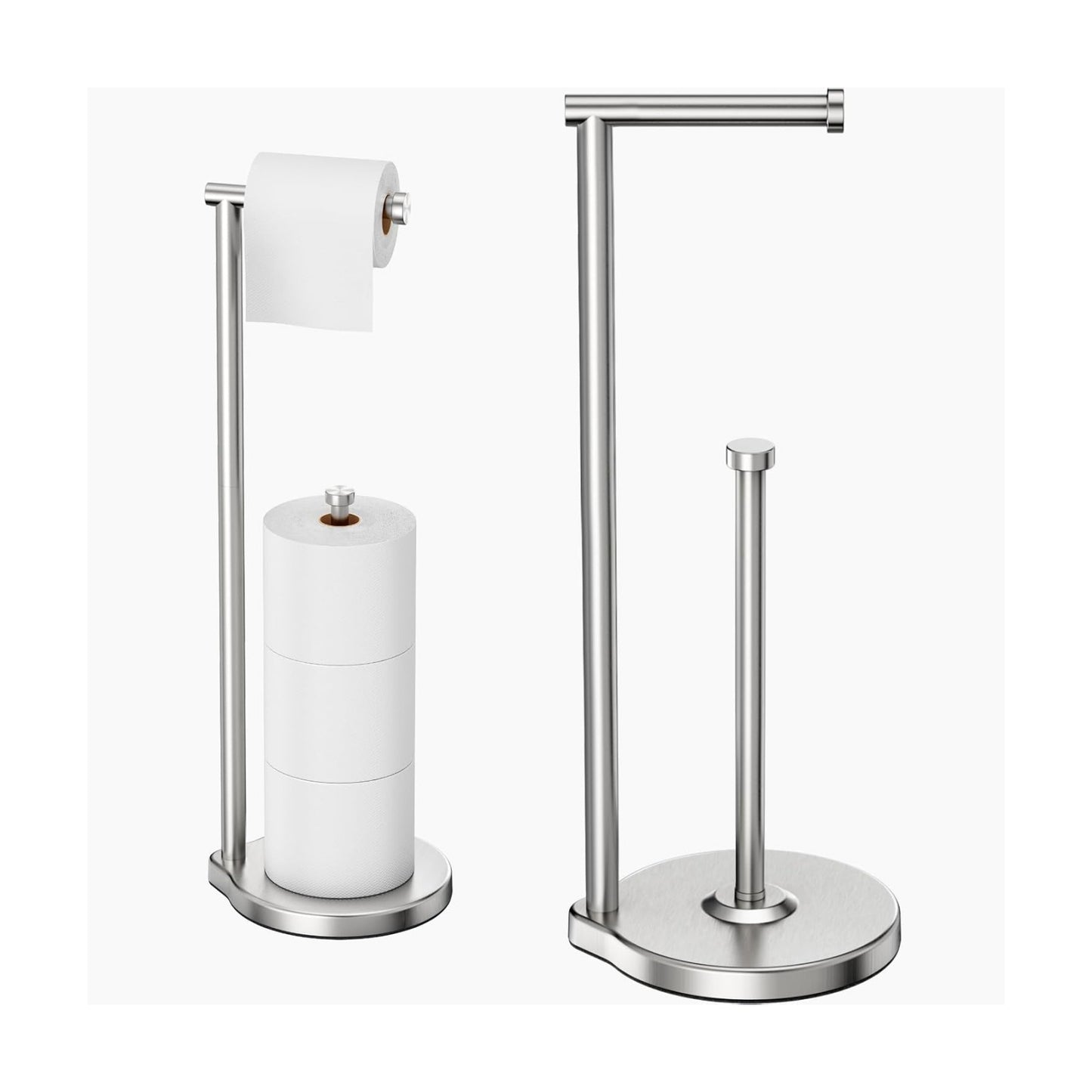 theaoo Heavy-Duty Toilet Paper Holder Stand, Bathroom Storage, Silver | Freestanding Toilet Tissue Paper Roll Holder