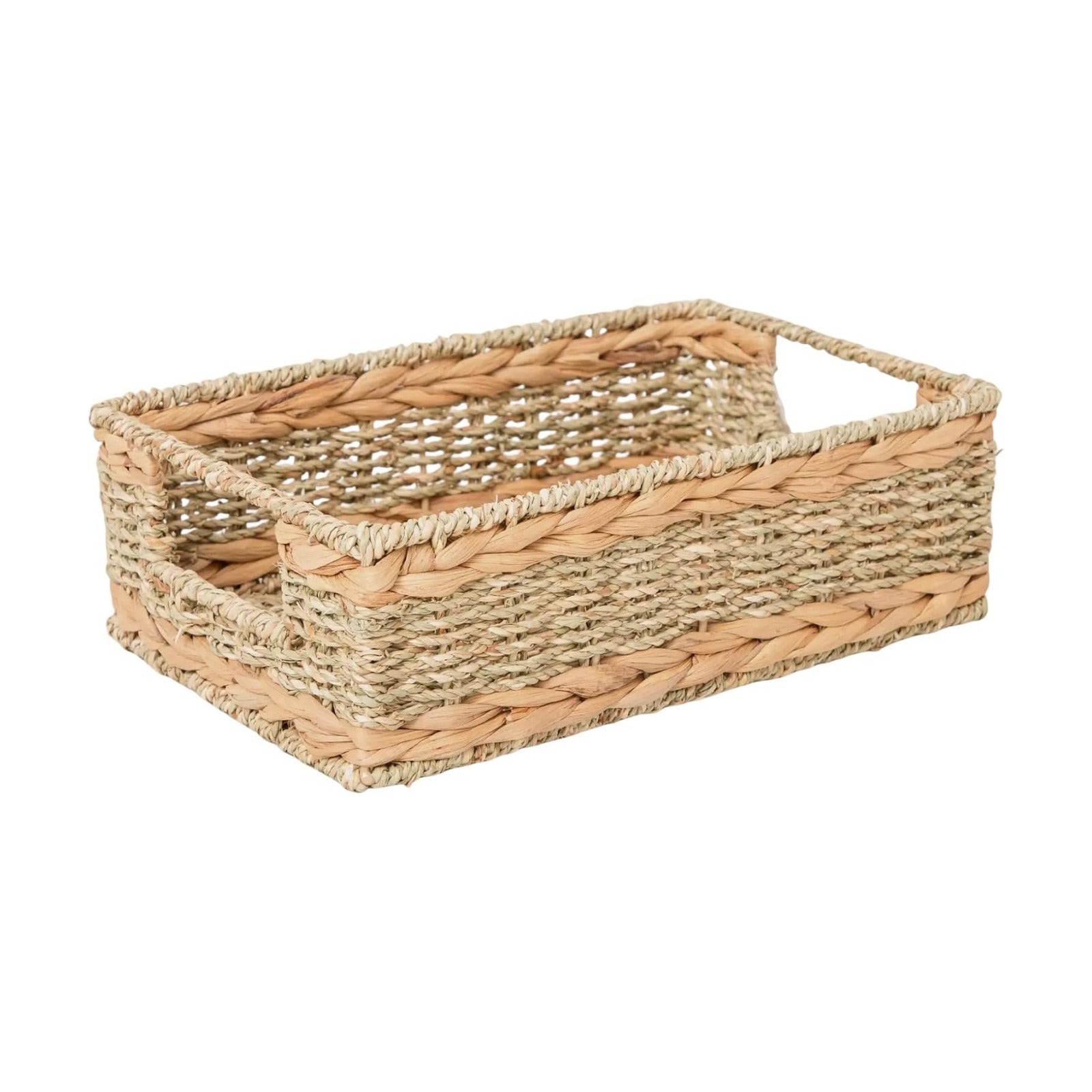 Small Rustic Rectangle Woven basket Organizer / Hyacinth&seagrass