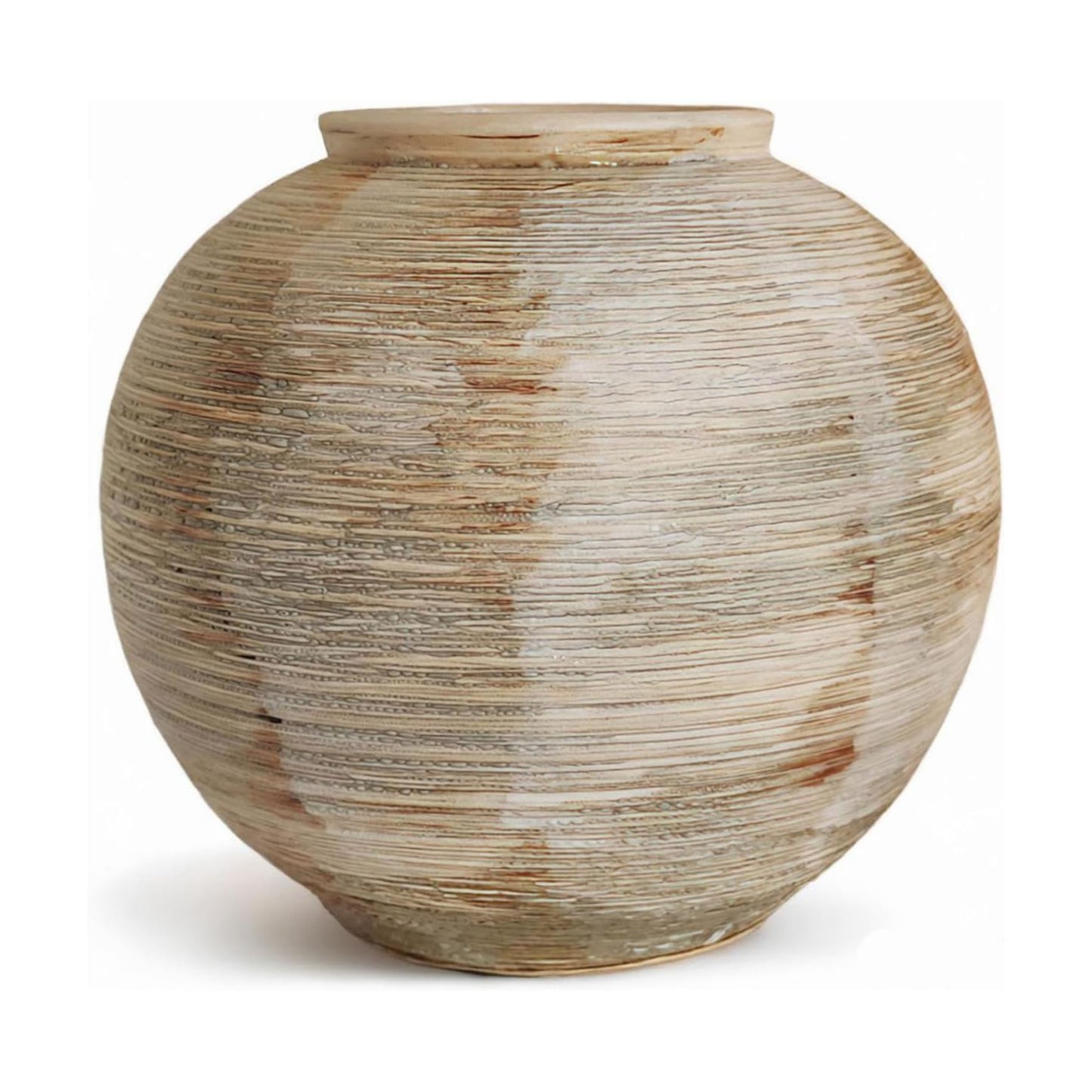 Rustic Ribbed Vase Home Decor / 01 - Small Rustic Ribbed Beige / 6 Inch