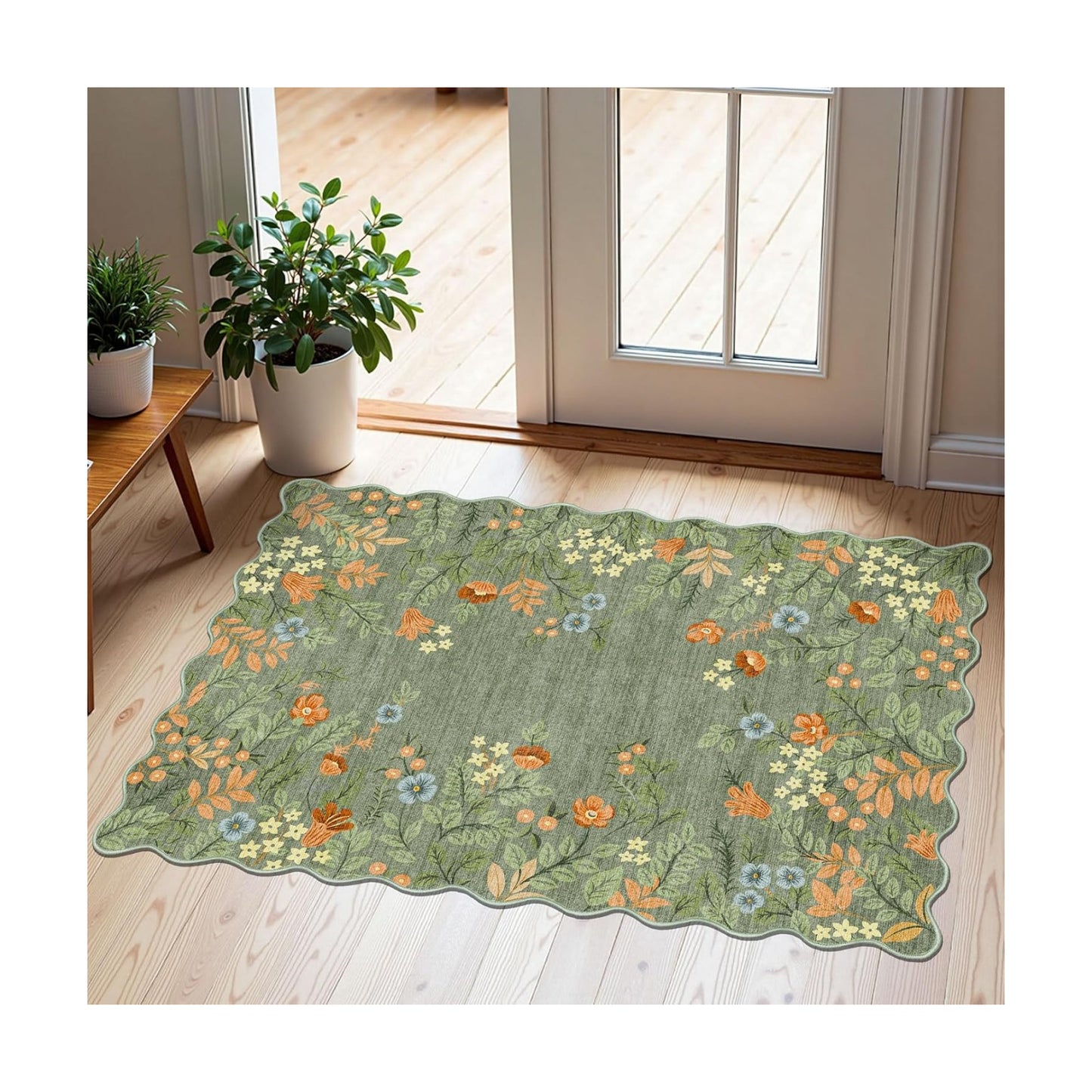 Front Door Mat Indoor Outside Entrance, 2x3 Sage Green Floral Rug