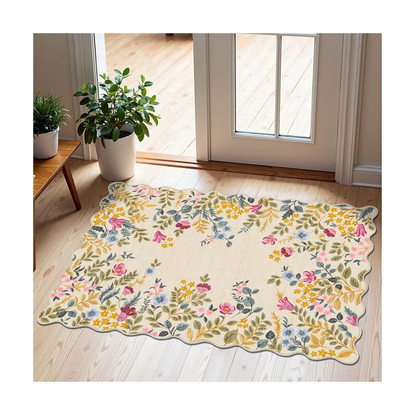 Front Door Mat Outside Entrance 2x3 Beige Colorful Floral Entry Rug