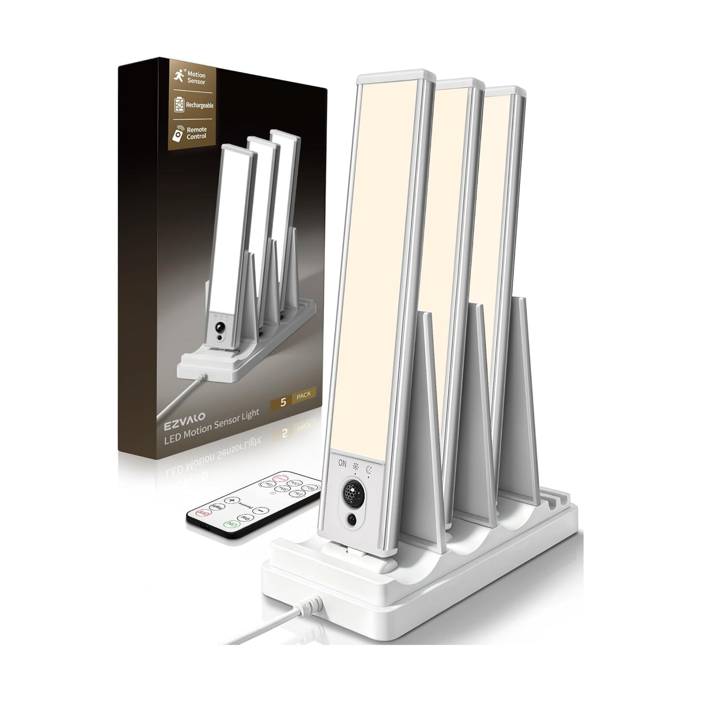 EZVALO Under Cabinet Lighting with Charging Station, Rechargeable Motion Sensor Light Indoor, Dimmable Closet Lights