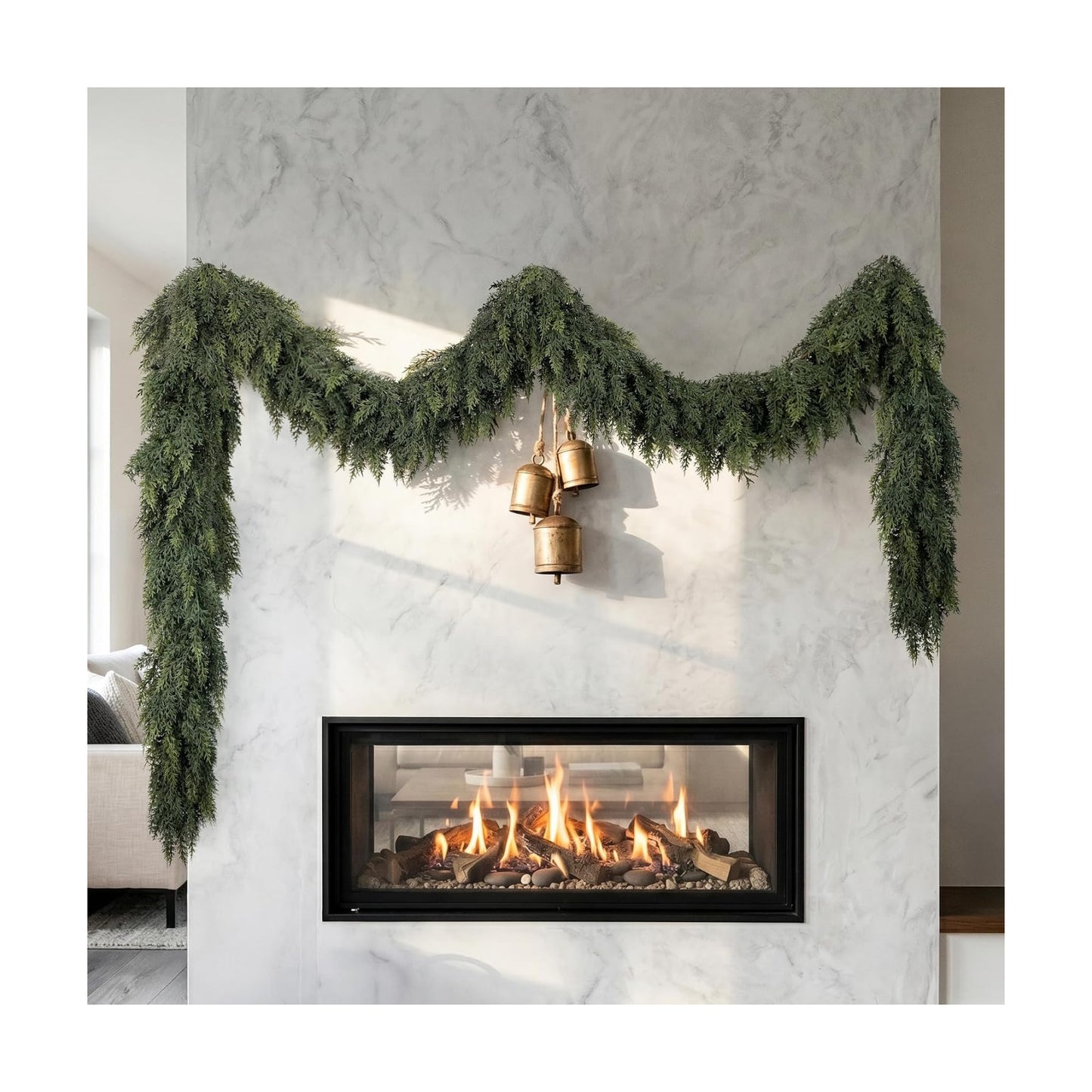 9Ft Christmas Cedar Garland, Real Touch Soft Greenery Christmas Decorations | Realistic Thick Full Lush Artificial