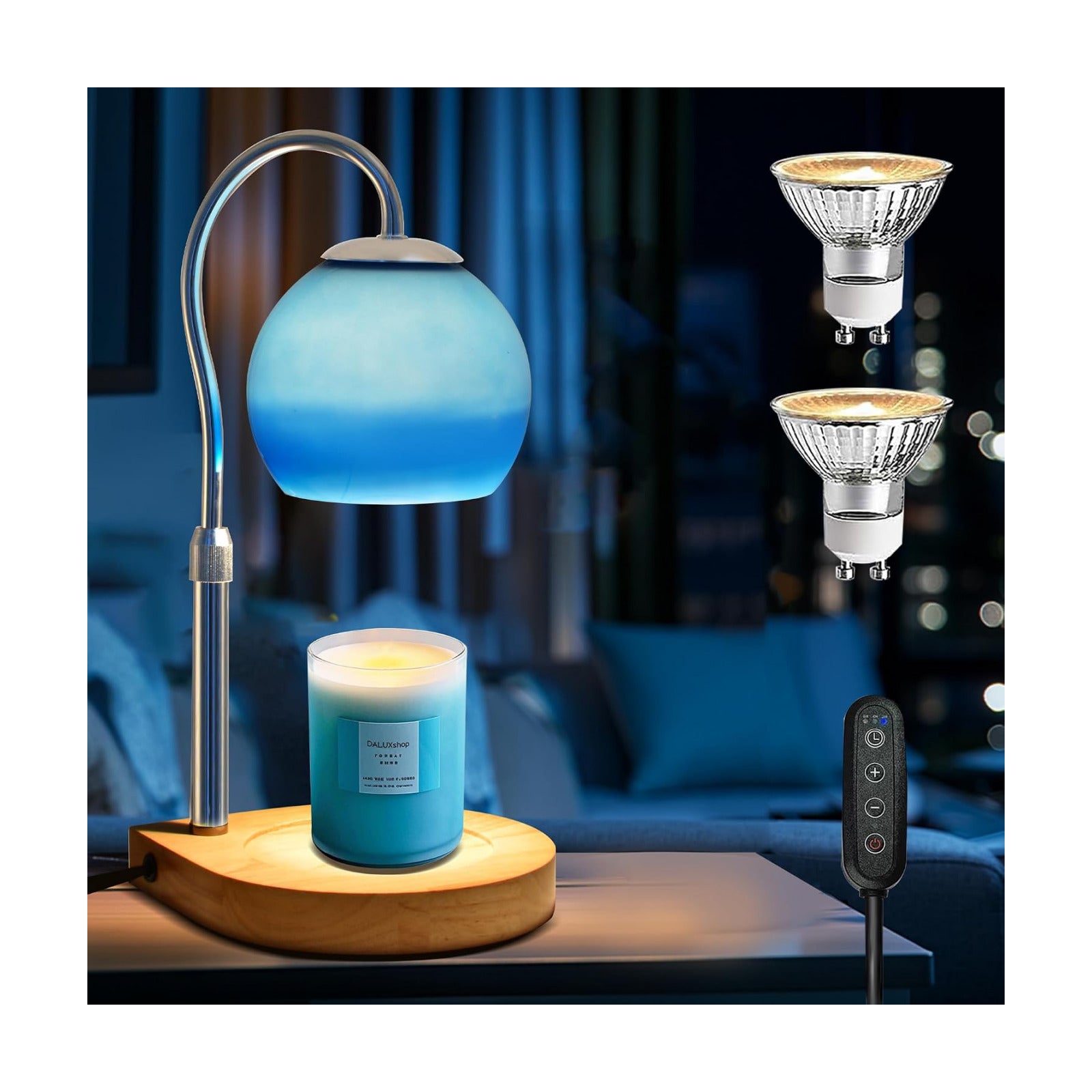 Candle Warmer Lamp with Timer 2H/4H/8H, Adjustable Height, Ocean | Dimmable Candle Lamp with 2 Bulbs, Wax Melt Warmer
