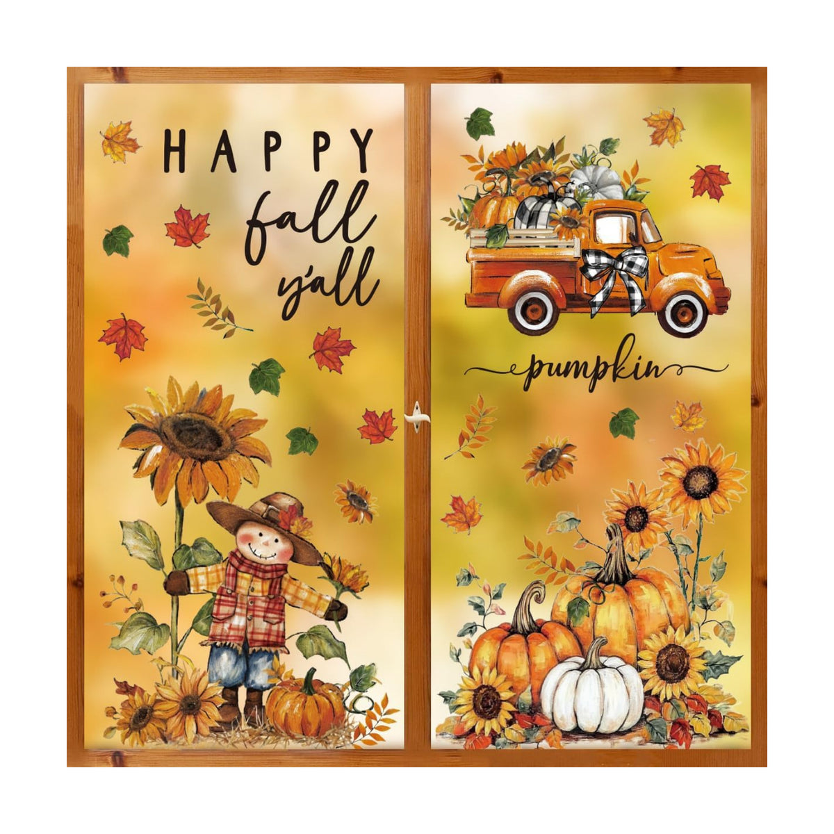 Horaldaily 36Pcs Fall Thanksgiving Window Clings, Scarecrow Sunflower Pumpkin