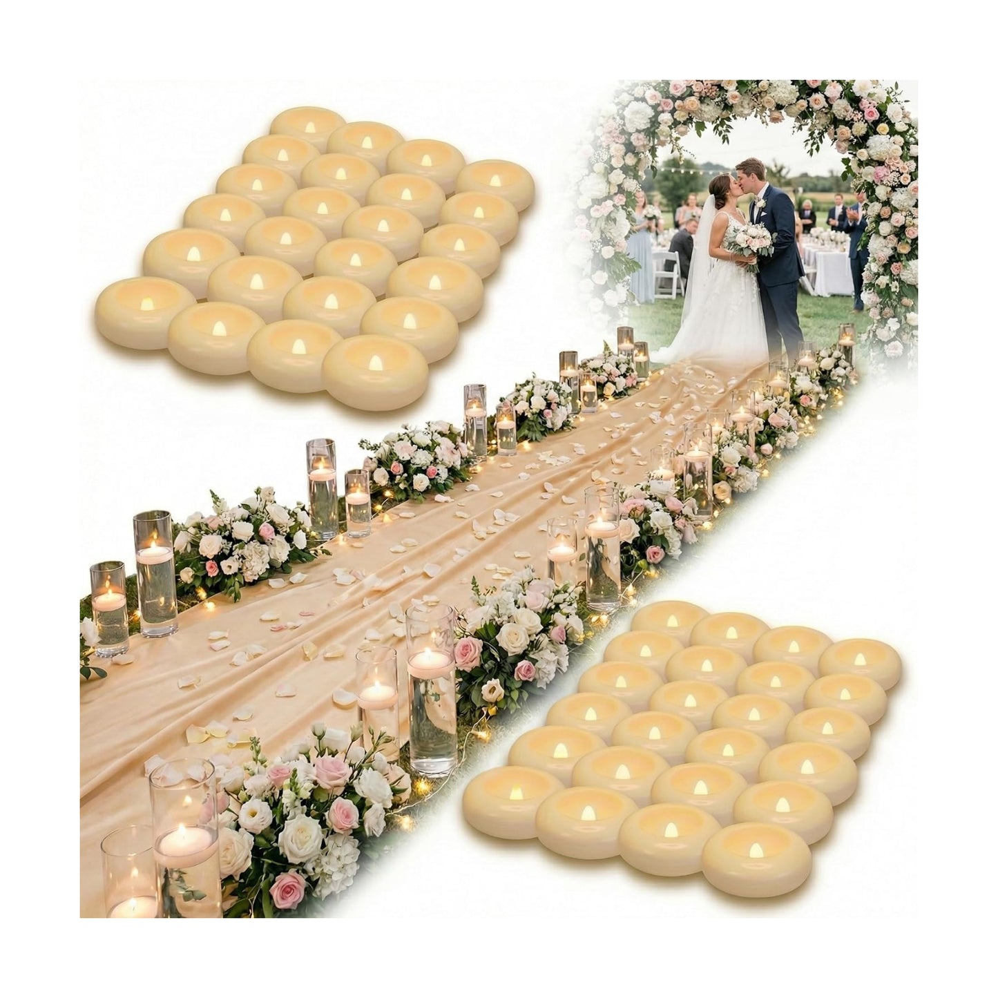 48 Flameless LED Candles, 2.2-Inch Plastic Battery Operated Tealights, Glow Time Over 200 Hours, Cozy Romantic White
