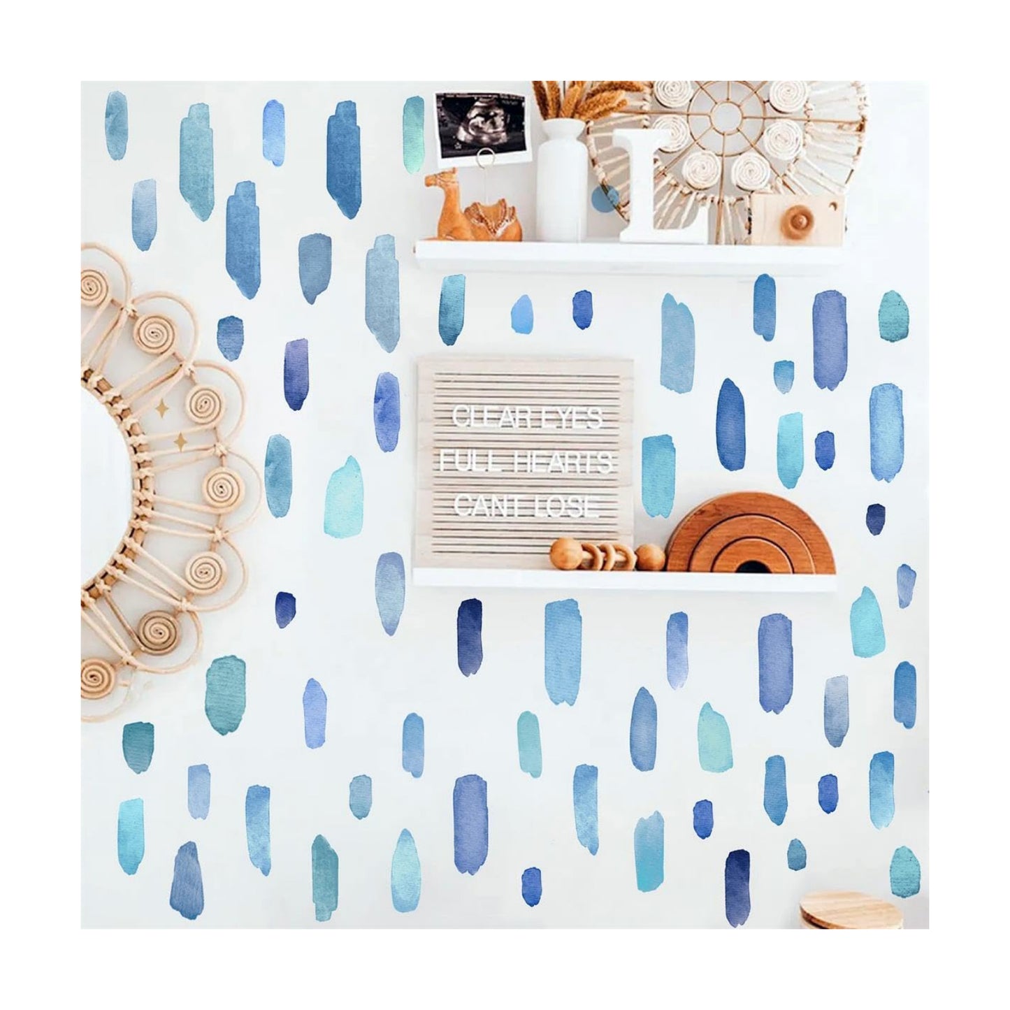 Watercolor Wall Stickers Boho Line Wall Decals Peel and Stick Lines Stripes / Lines D / Blue