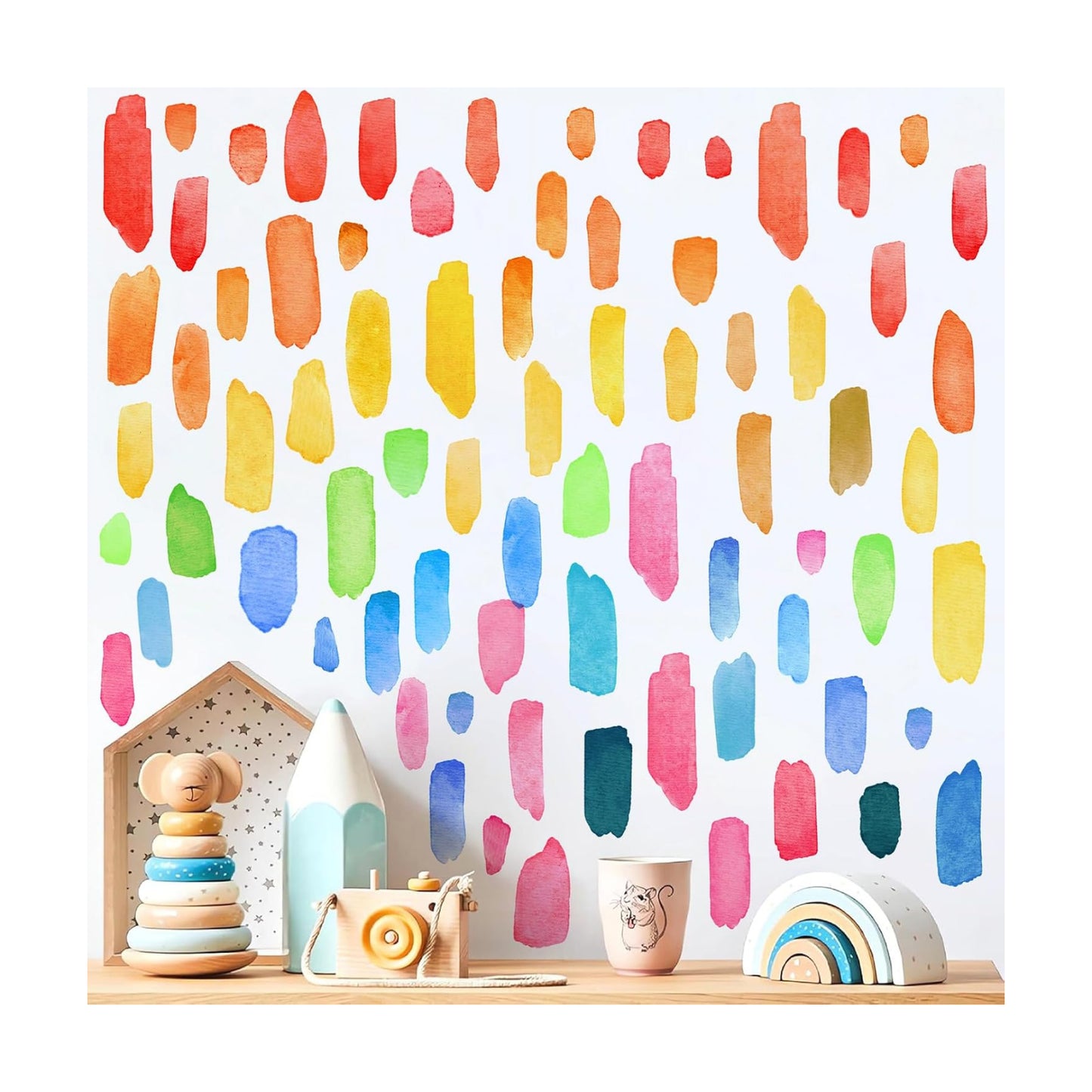 Line Wall Stickers Watercolor Wall Decals Peel and Stick Multi Color Abstract Stripes / Colorful