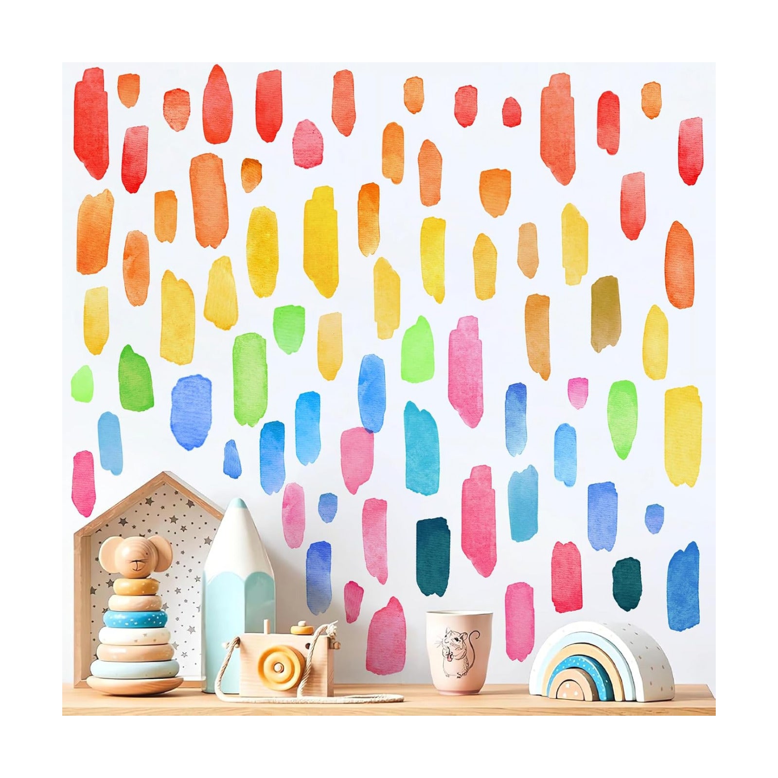 Line Wall Stickers Watercolor Wall Decals Peel and Stick Multi Color Abstract Stripes / Colorful