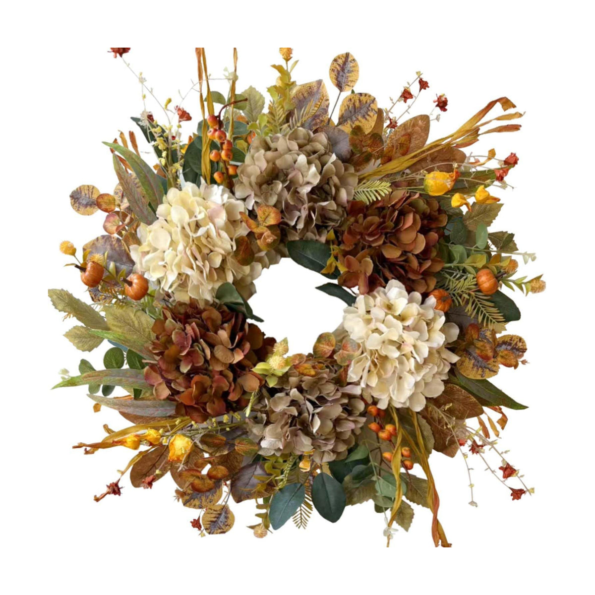 WANNA-CUL 24 Inch Fall Wreaths for Front Door with Hydrangea,Mini Pumpkins