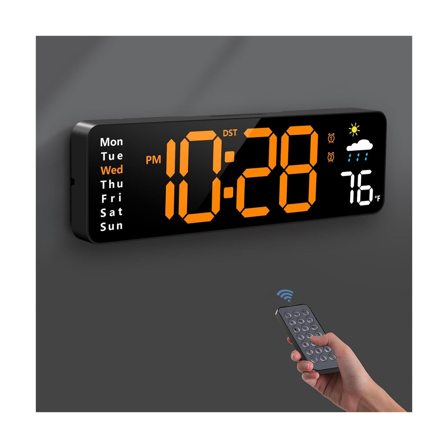 Digital Wall Clock, Digital Clock Large Display with Remote Control, Corded LED Alarm Clocks with Date, Week, Temp