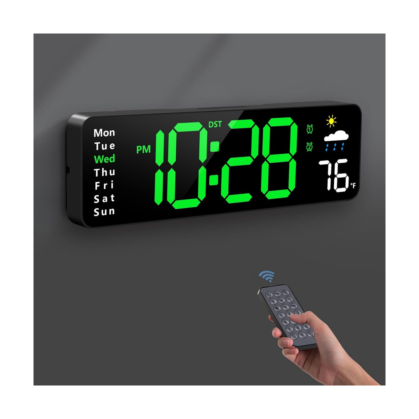 Digital Wall Clock, Digital Clock Large Display with Remote Control, Corded LED Alarm Clocks with Date, Week, Temp