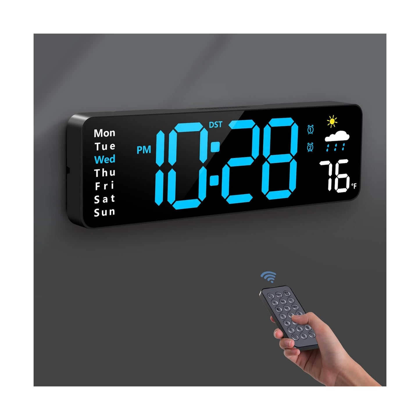 Digital Wall Clock, Digital Clock Large Display with Remote Control, Corded LED Alarm Clocks with Date, Week, Temp