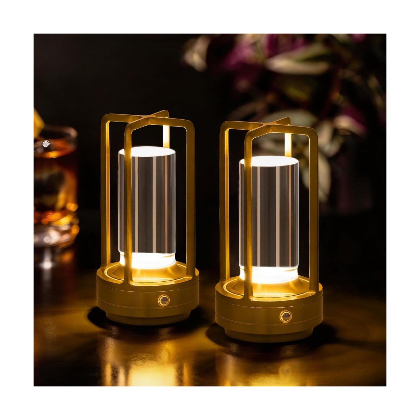 Cordless Table Lamp Rechargeable Small Crystal Lamp, Gold | Stepless Dimming 3 Color Nightstand Bedside Lamp, Metal LED