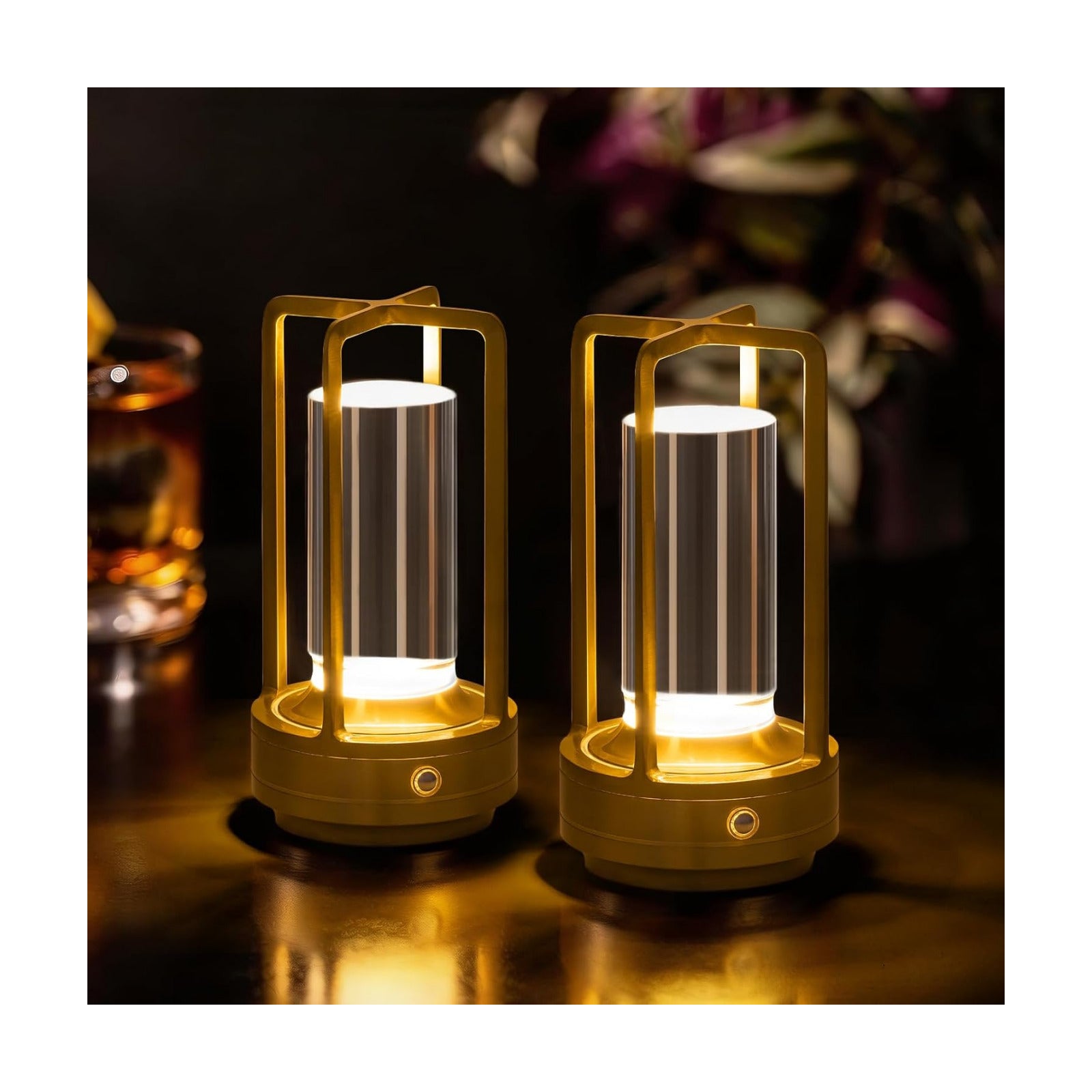 Cordless Table Lamp Rechargeable Small Crystal Lamp, Gold | Stepless Dimming 3 Color Nightstand Bedside Lamp, Metal LED