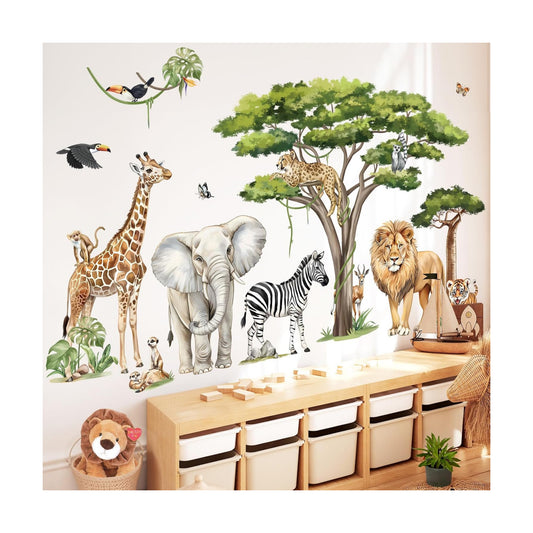 Large Safari Animals Tree Wall Stickers Jungle Animals Giraffe Elephant Lion / Safari Animals XXL