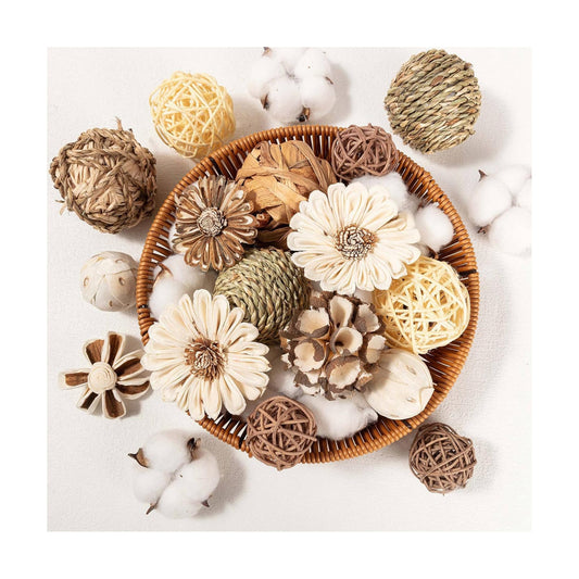 Vintage Decorative Balls for Potpourri Bowl Filler / Brown Rattan Balls / Set of 17