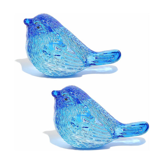 Crystal Birds Figurines Handmade Bird Gifts for Women Men Bird Lovers Glass Birds / Blue / Set of 2