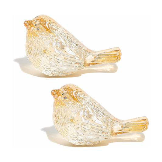 Crystal Birds Figurines Handmade Bird Gifts for Women Men Bird Lovers Glass Birds / Gold / Set of 2