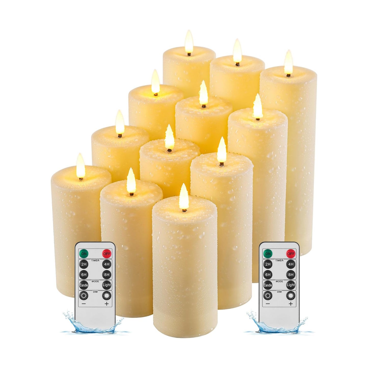 12 Pack Outdoor Waterproof Battery Operated Fake flameless LED Candles Set with Remote Control Timer, Warm White