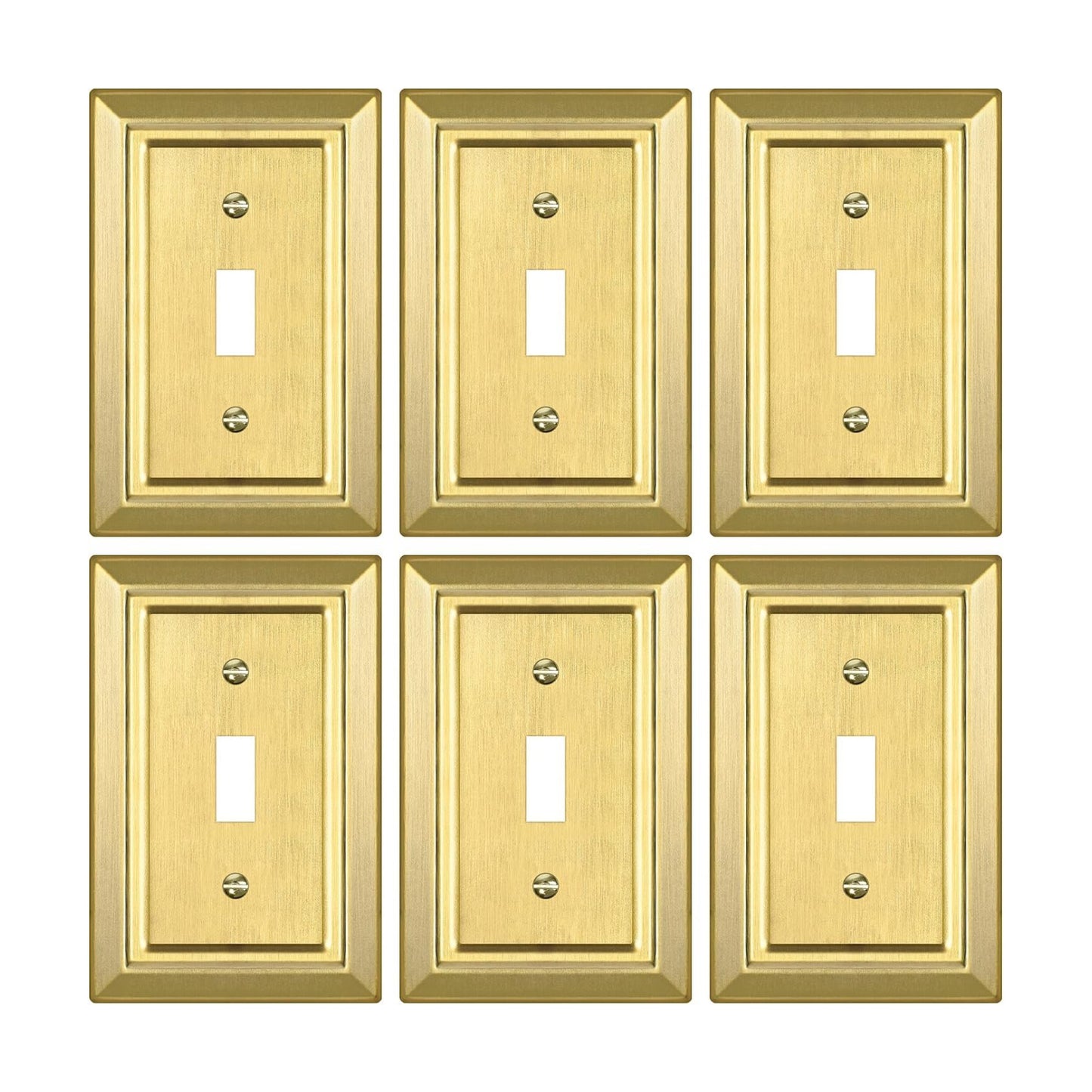 Metal Wall Plate for Light Switch, Applicable to Single Toggle, 6 Pack | Decorative Brass Gold Light Switch Cover