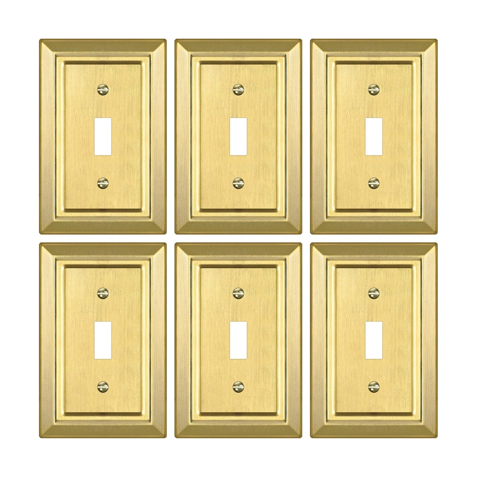 Metal Wall Plate for Light Switch, Applicable to Single Toggle, 6 Pack | Decorative Brass Gold Light Switch Cover