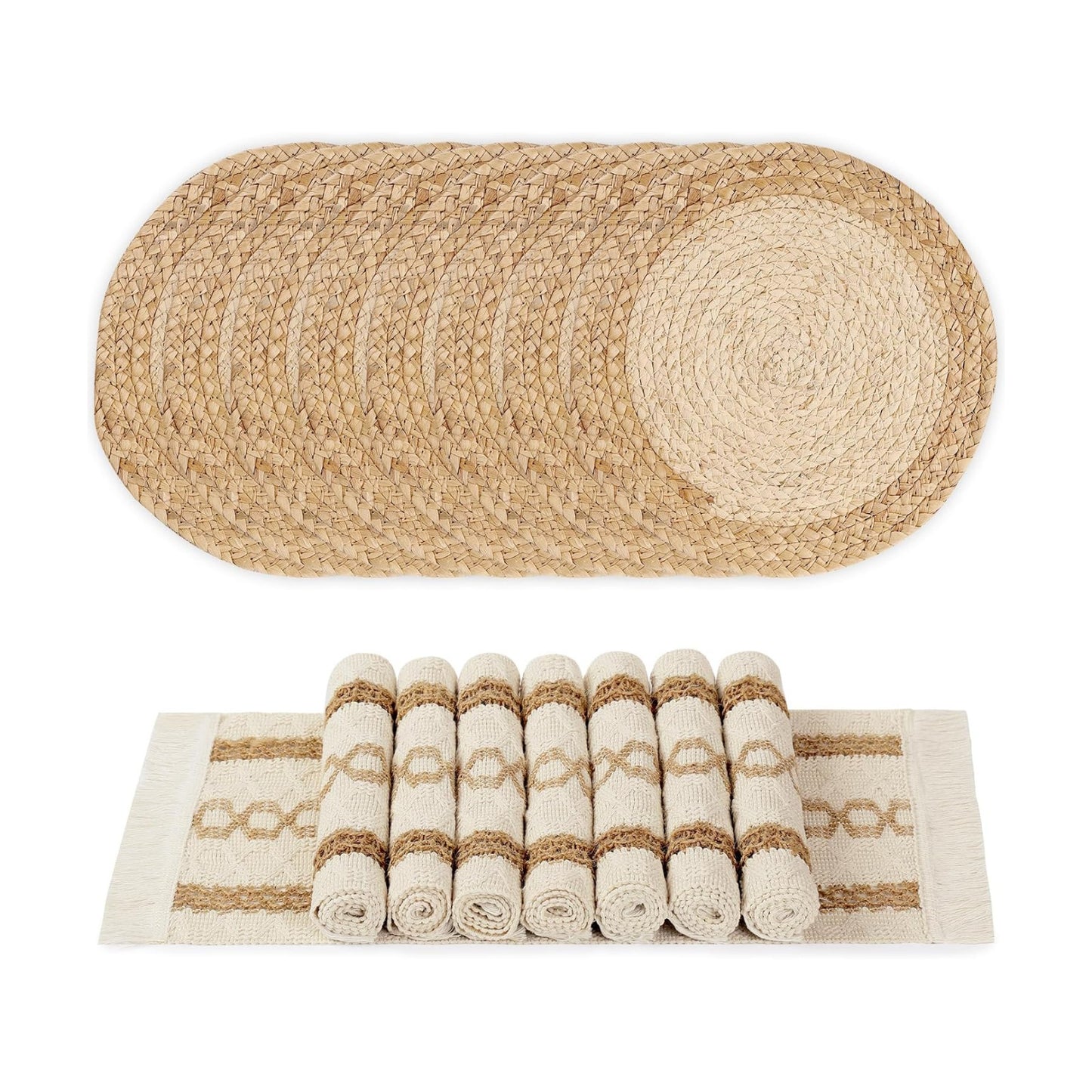 YANGQIHOME Boho Placemats Set of 8, Farmhouse Rustic Woven Placemats for Dining Table Decor, Handmade Braided Place