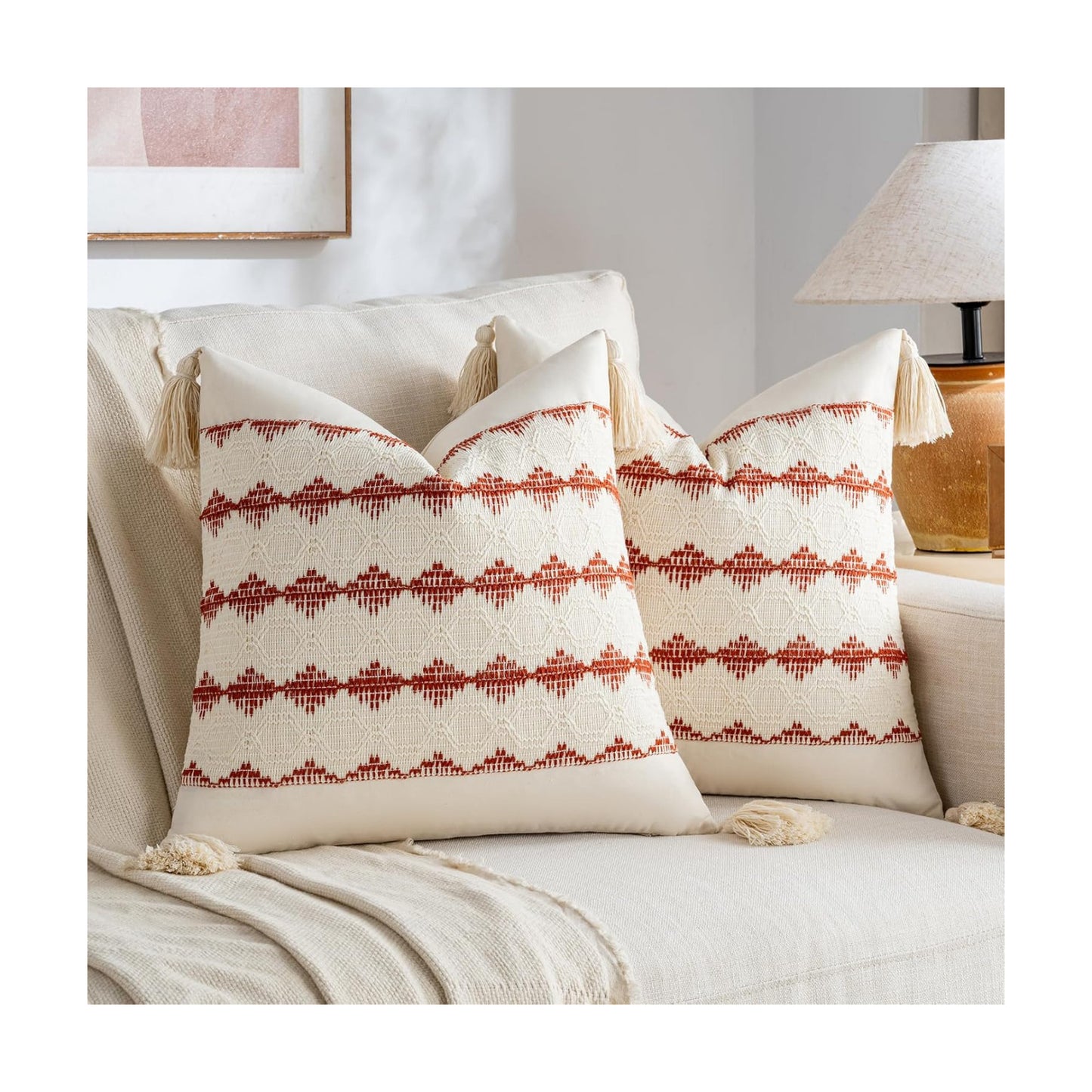 Decorative Throw Pillow Covers / 18 x 18 / Burnt Orange / Set of 2