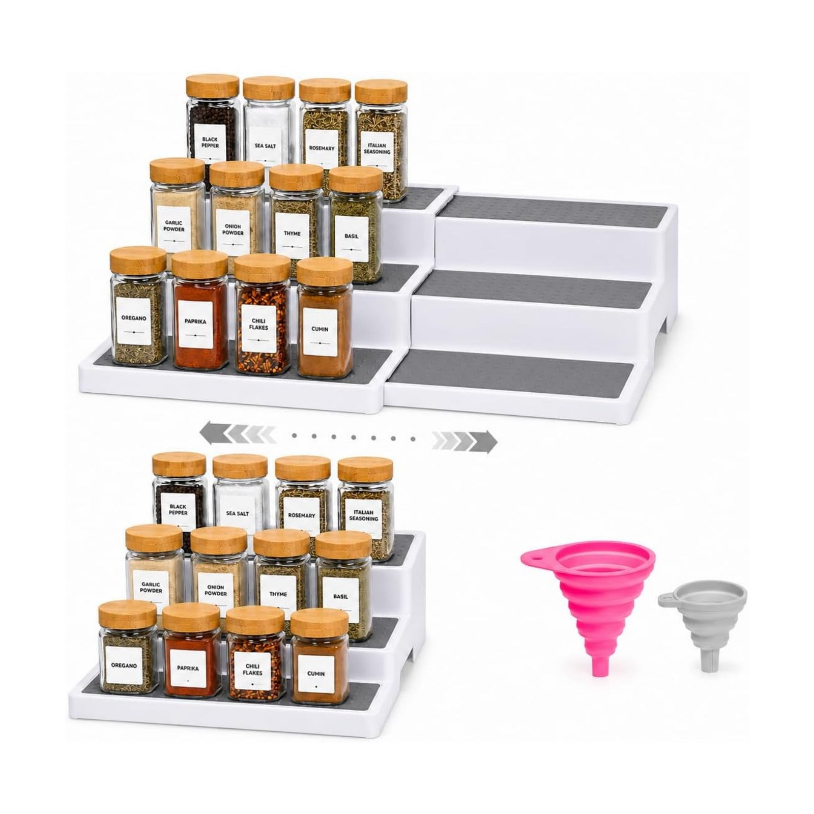 Pack of 2, Expandable 3 Tiered Spice Rack Organizer for Cabinet and Kitchen Pantry Shelf - Non-Slip Shelves for Spices