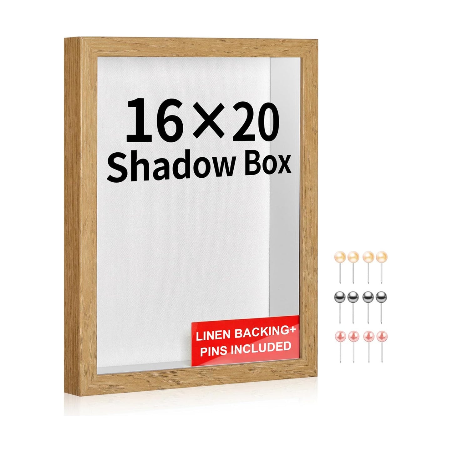 16x20 Large Shadow Box Frame with Thickened Acrylic Panel & Pins | With Linen Back, Upgraded 1.7" Deep Wood Shadow Box