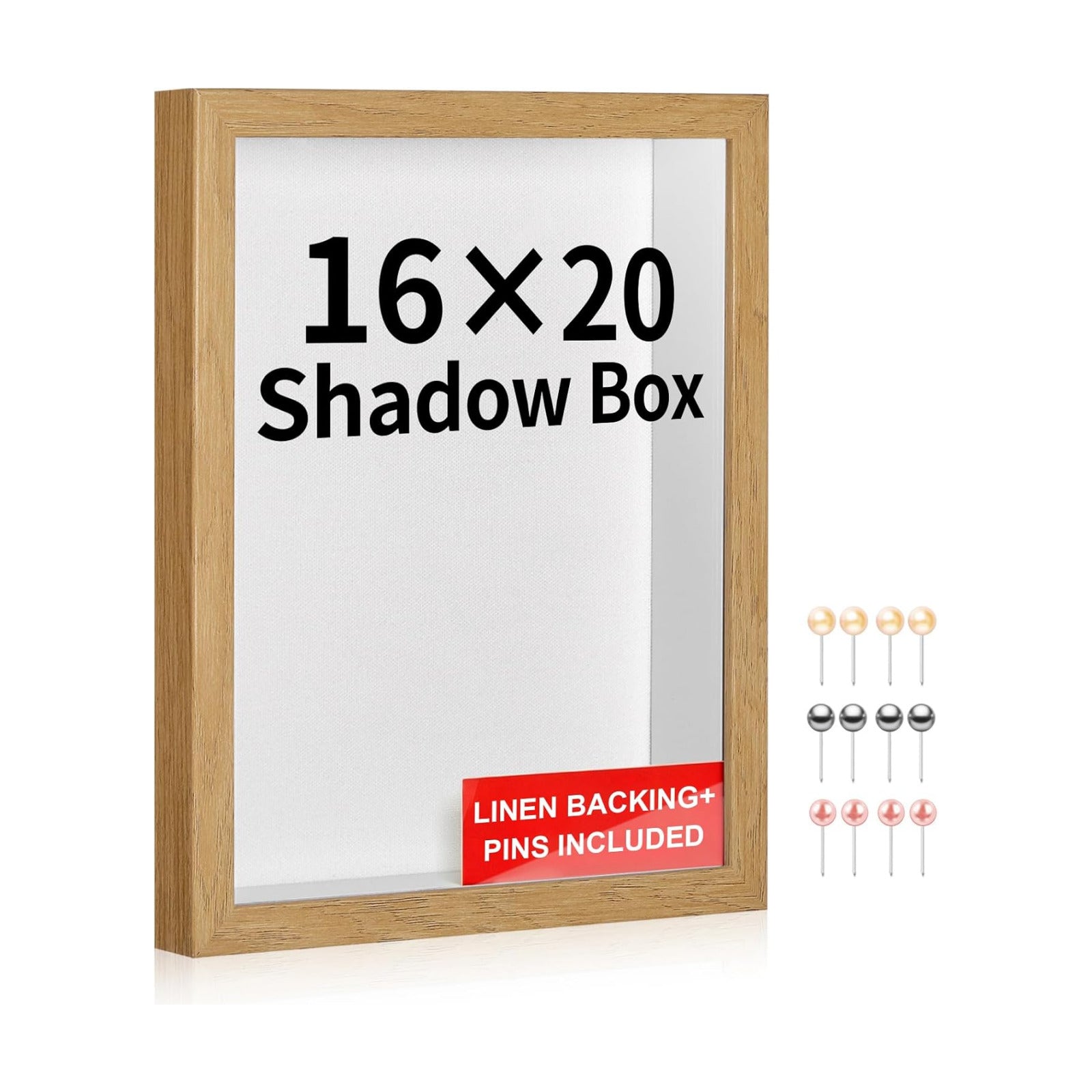 16x20 Large Shadow Box Frame with Thickened Acrylic Panel & Pins | With Linen Back, Upgraded 1.7" Deep Wood Shadow Box