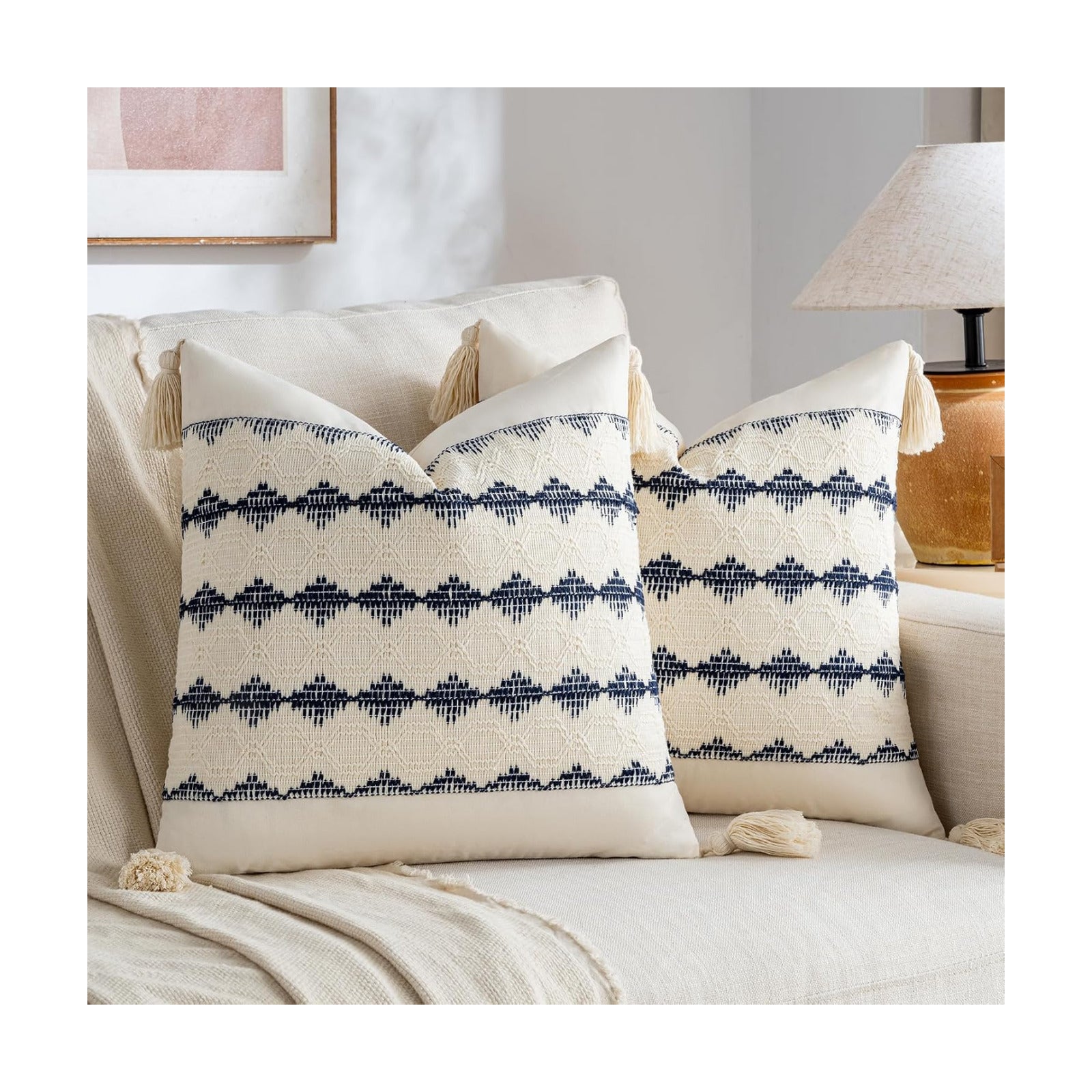 Decorative Throw Pillow Covers / 16 x 16 / Navy Blue / Set of 2