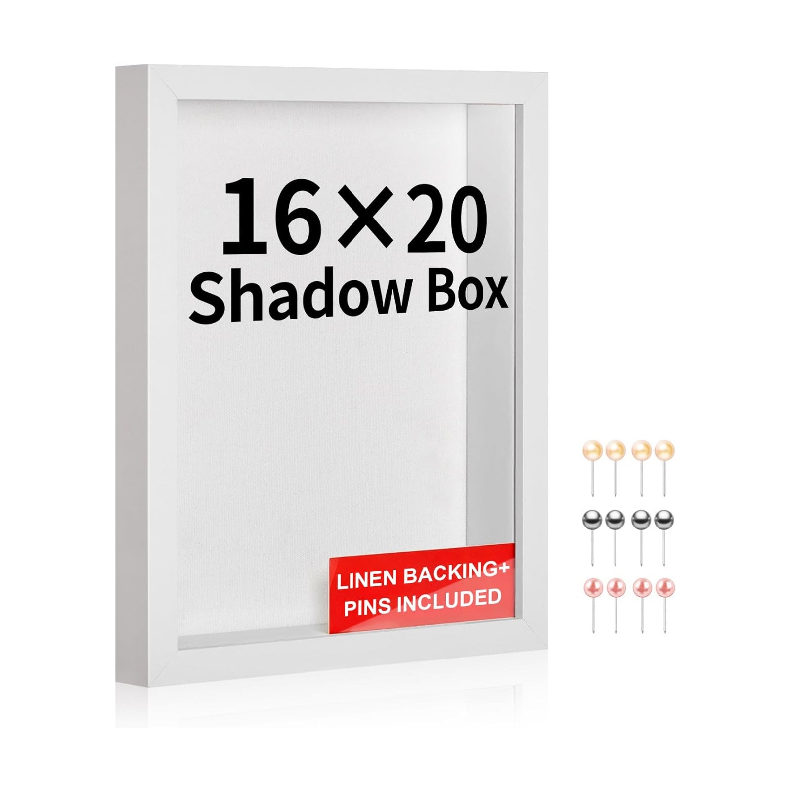 16x20 Large Shadow Box Frame with Thickened Acrylic Panel & Pins | With Linen Back, Upgraded 1.7" Deep White Shadow Box