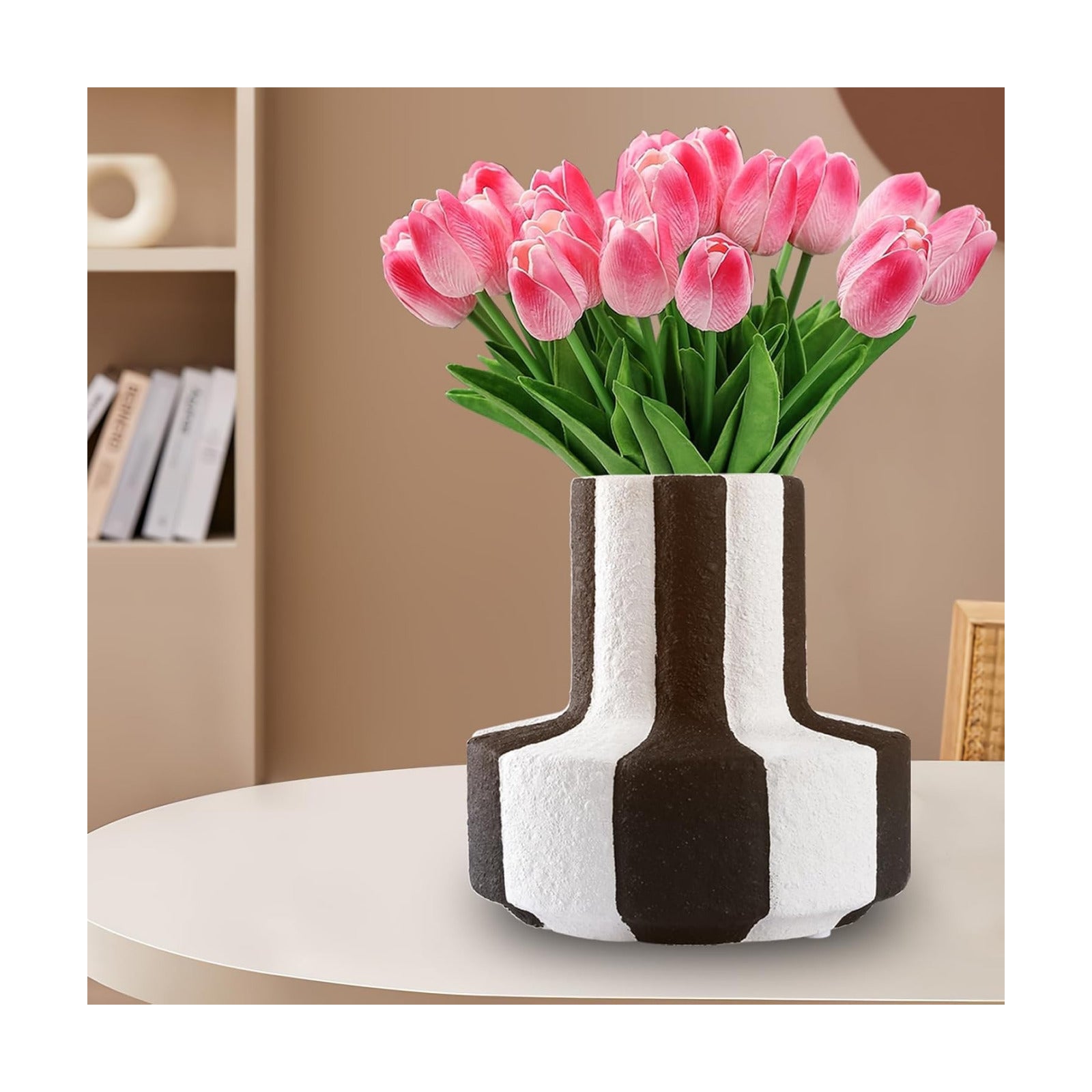 White Striped Ceramic Vase / Black