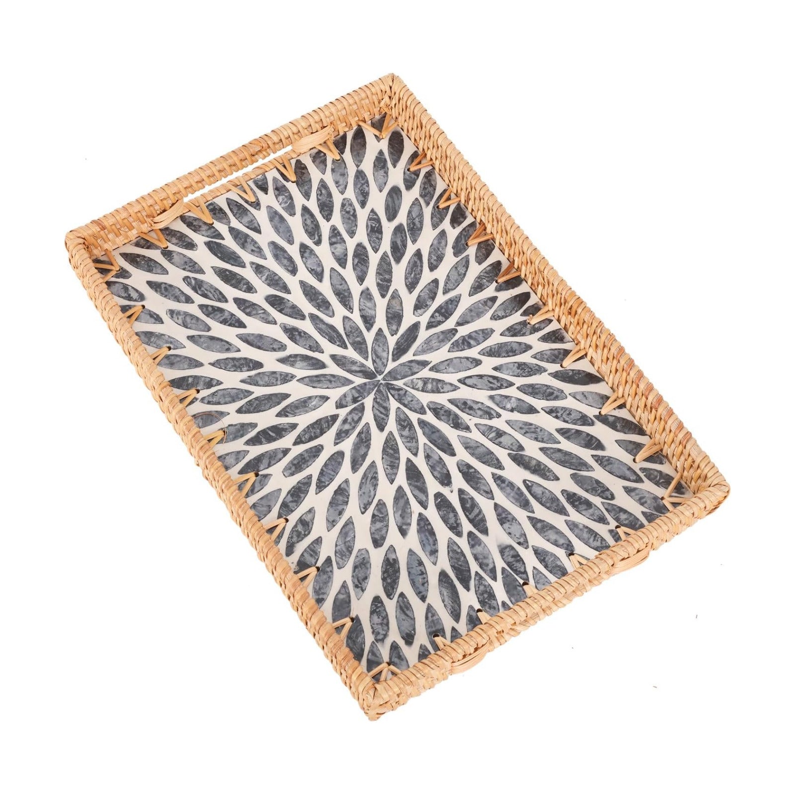 Rattan Serving Tray / Black Leaf