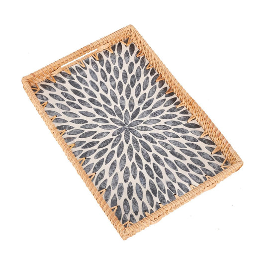 Rattan Serving Tray / Black Leaf