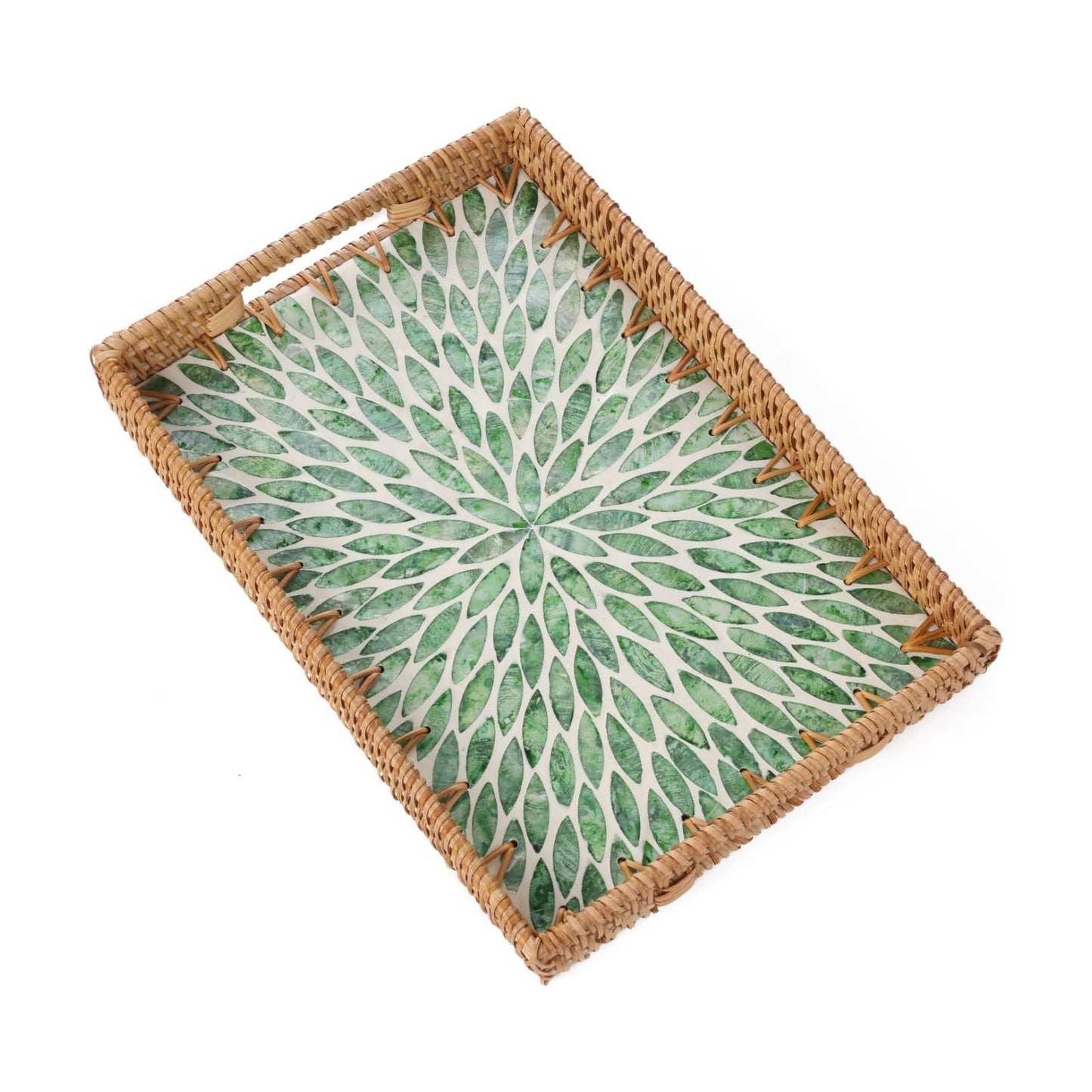 Rattan Serving Tray / Green Leaf