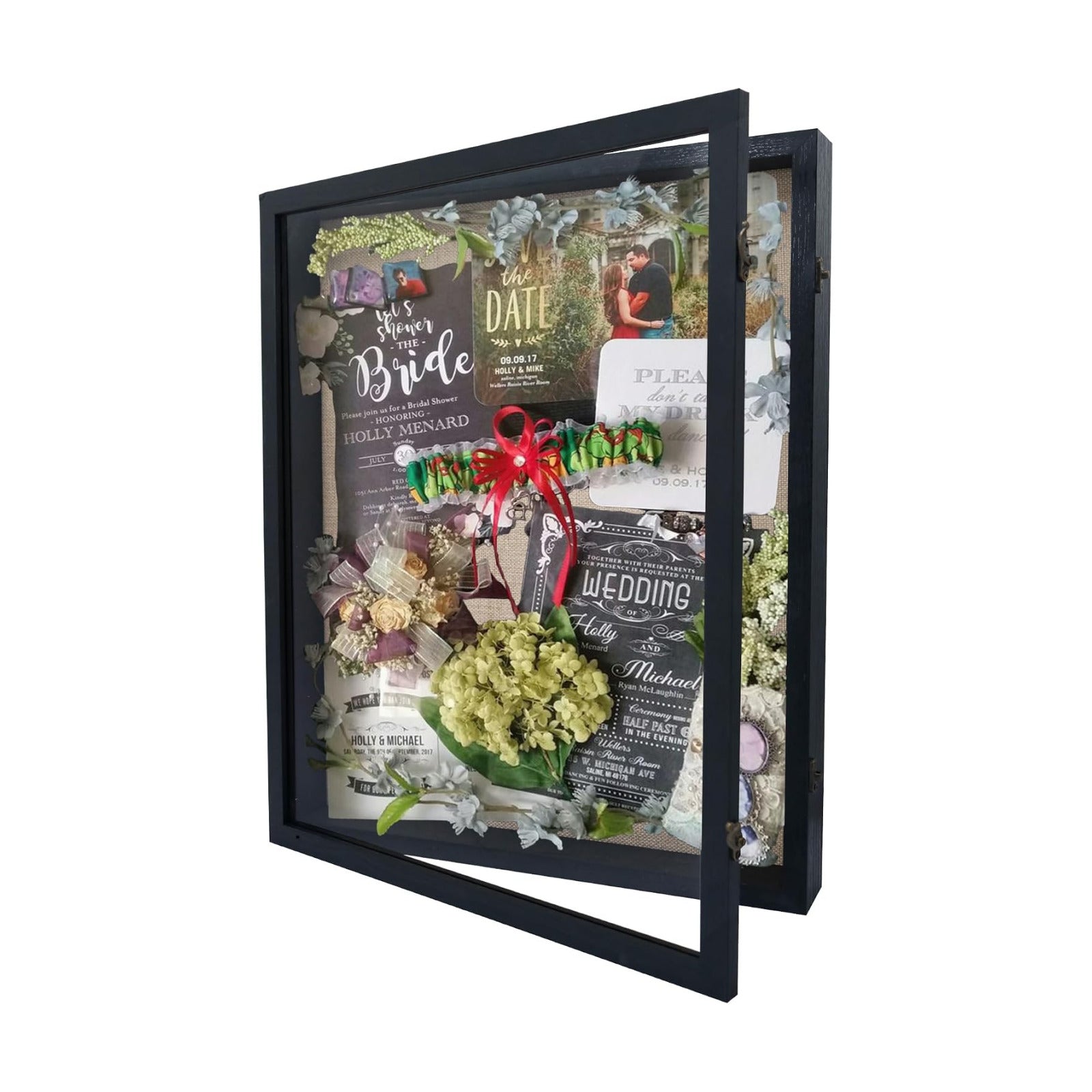 GraduationMall 16x20 Wood Shadow Box Frame Glass Door Display Case with Linen Back and 6 Stick Pins,1.5 inches Interior