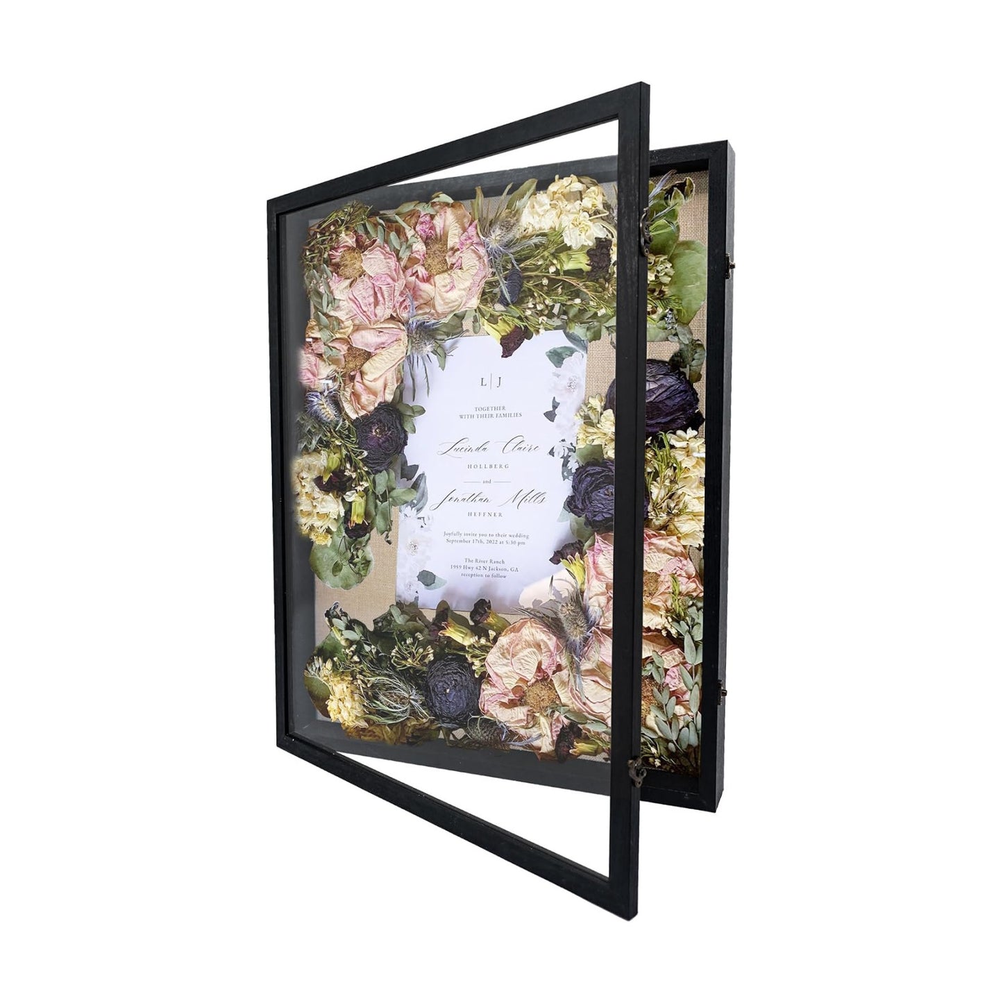 GraduationMall 18x24 Wood Shadow Box Frame Glass Door Display Case with Linen Back and 6 Stick Pins,1.5 inches Interior